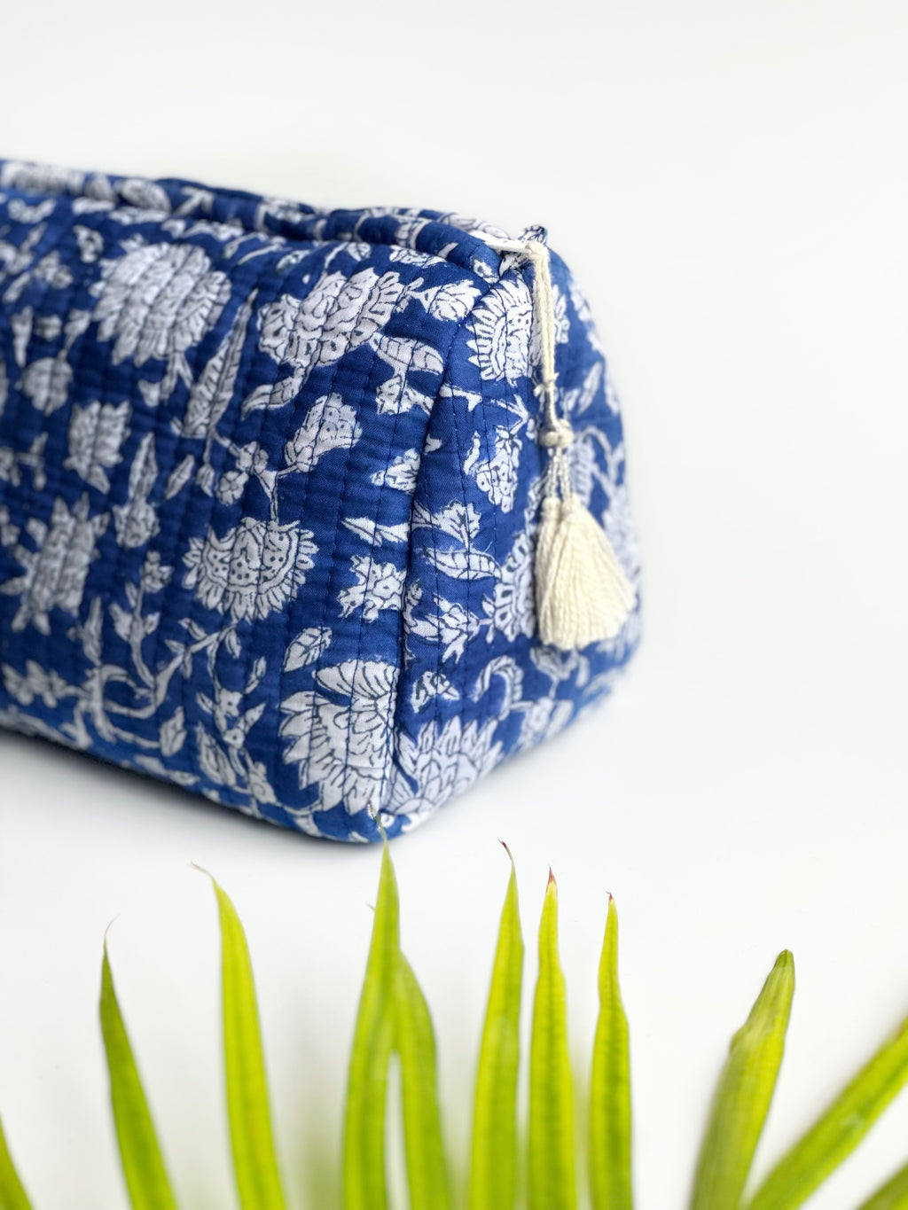 Indigo Bloom Quilted Cosmetic Bag Set of 3