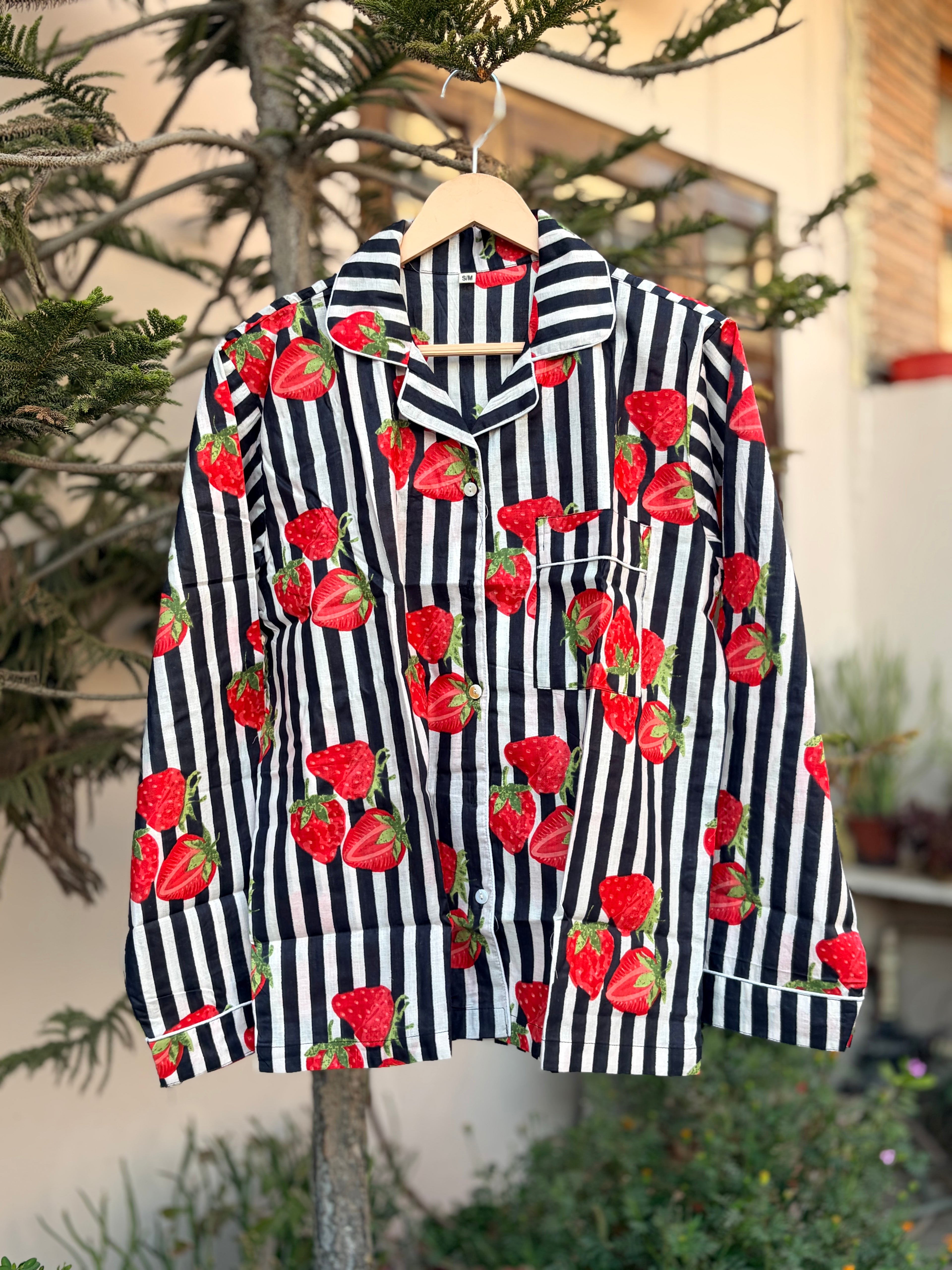 Strawberry striped cotton Black PJ set