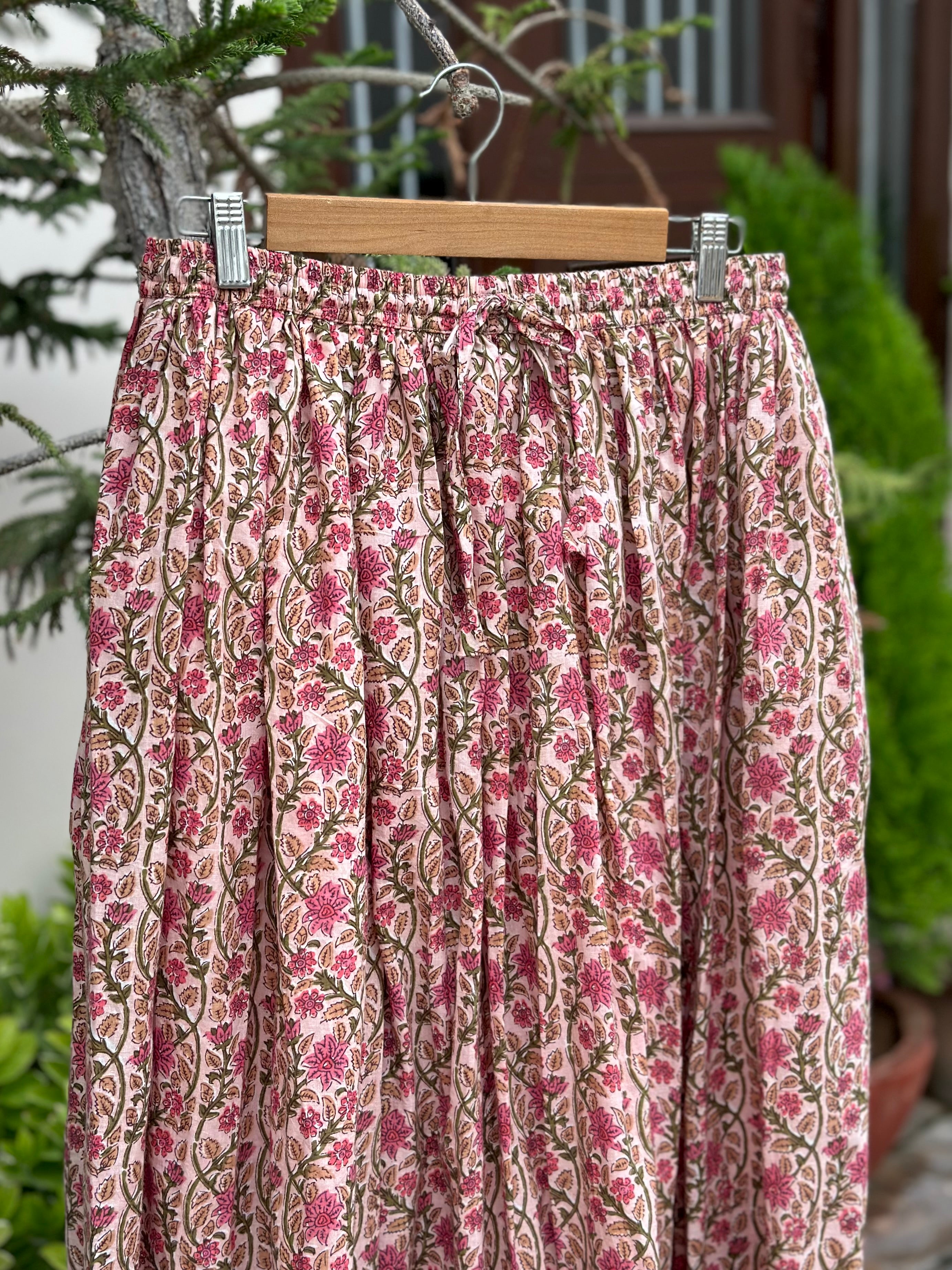 Rosé Vine Cotton Maxi Skirt