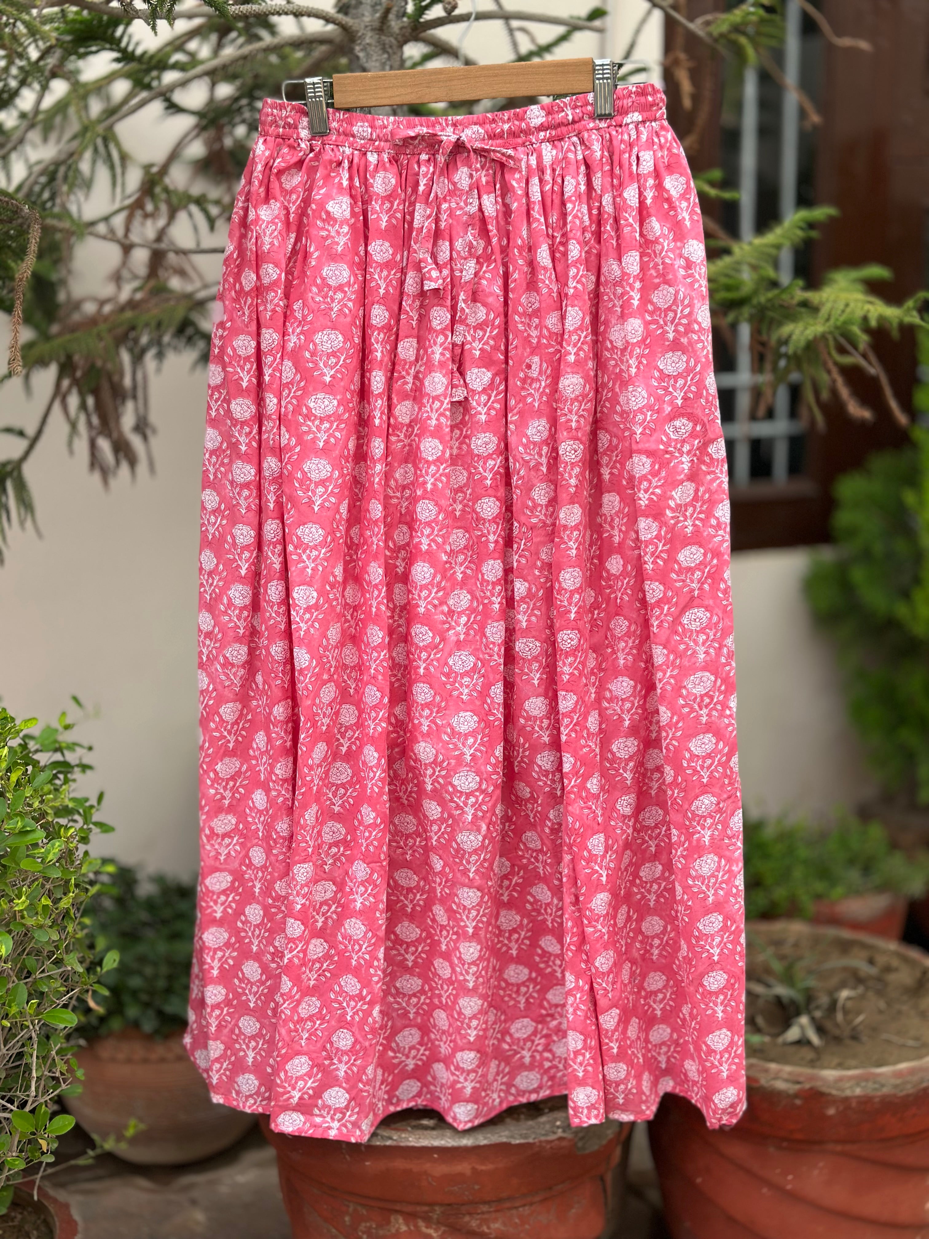 Fuchsia Bloom Cotton Maxi Skirt