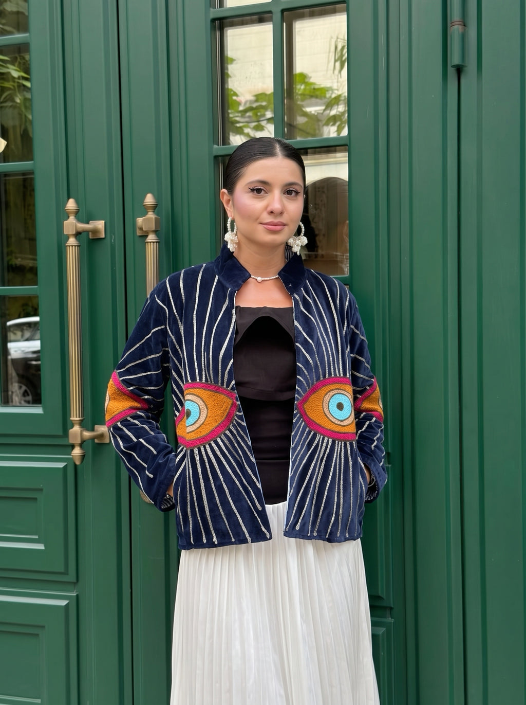 Midnight Eye Embroidered Velvet Suzani Jacket