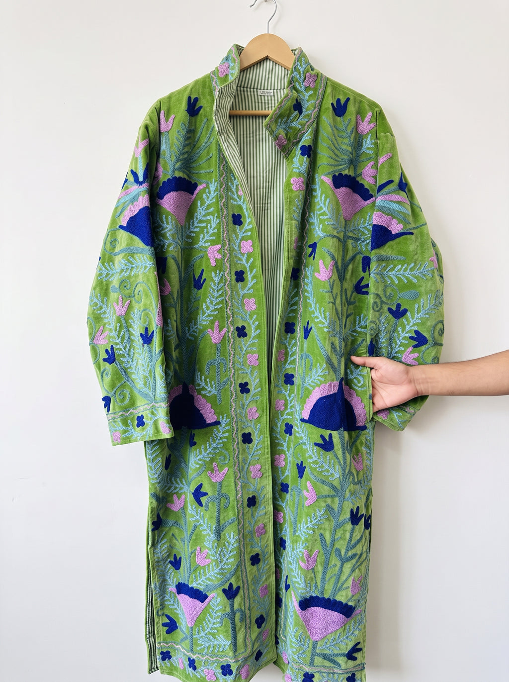 Green Floral Suzani Embroidered Long Jacket