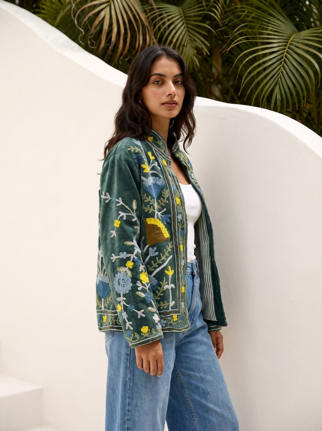 Misty Garden Velvet Suzani Jacket
