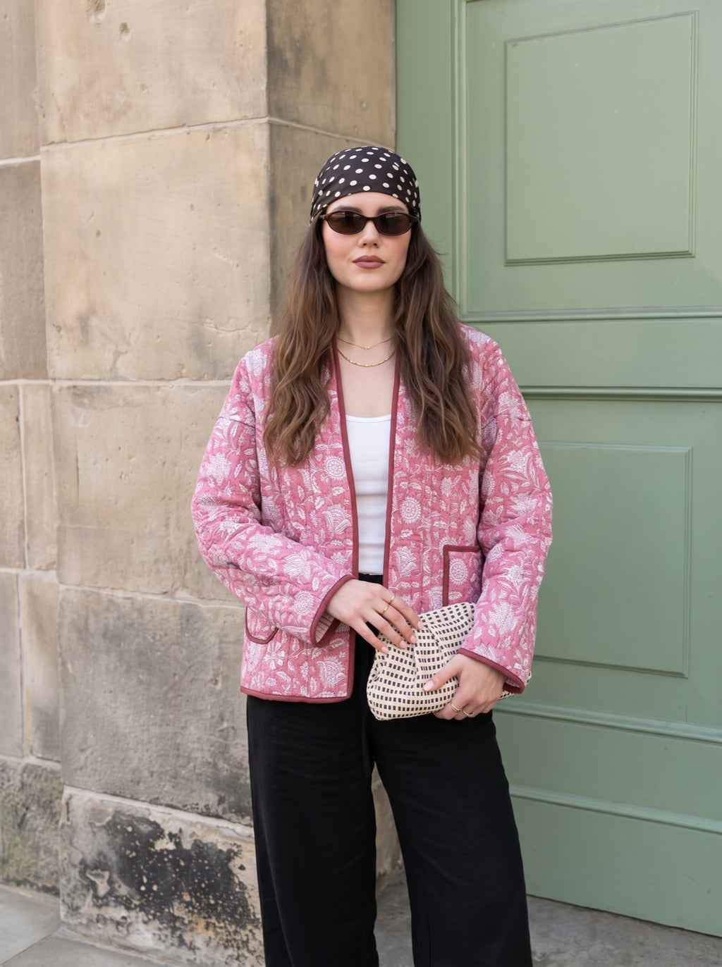 Pink Bloom Handblock Quilted Cotton Jacket