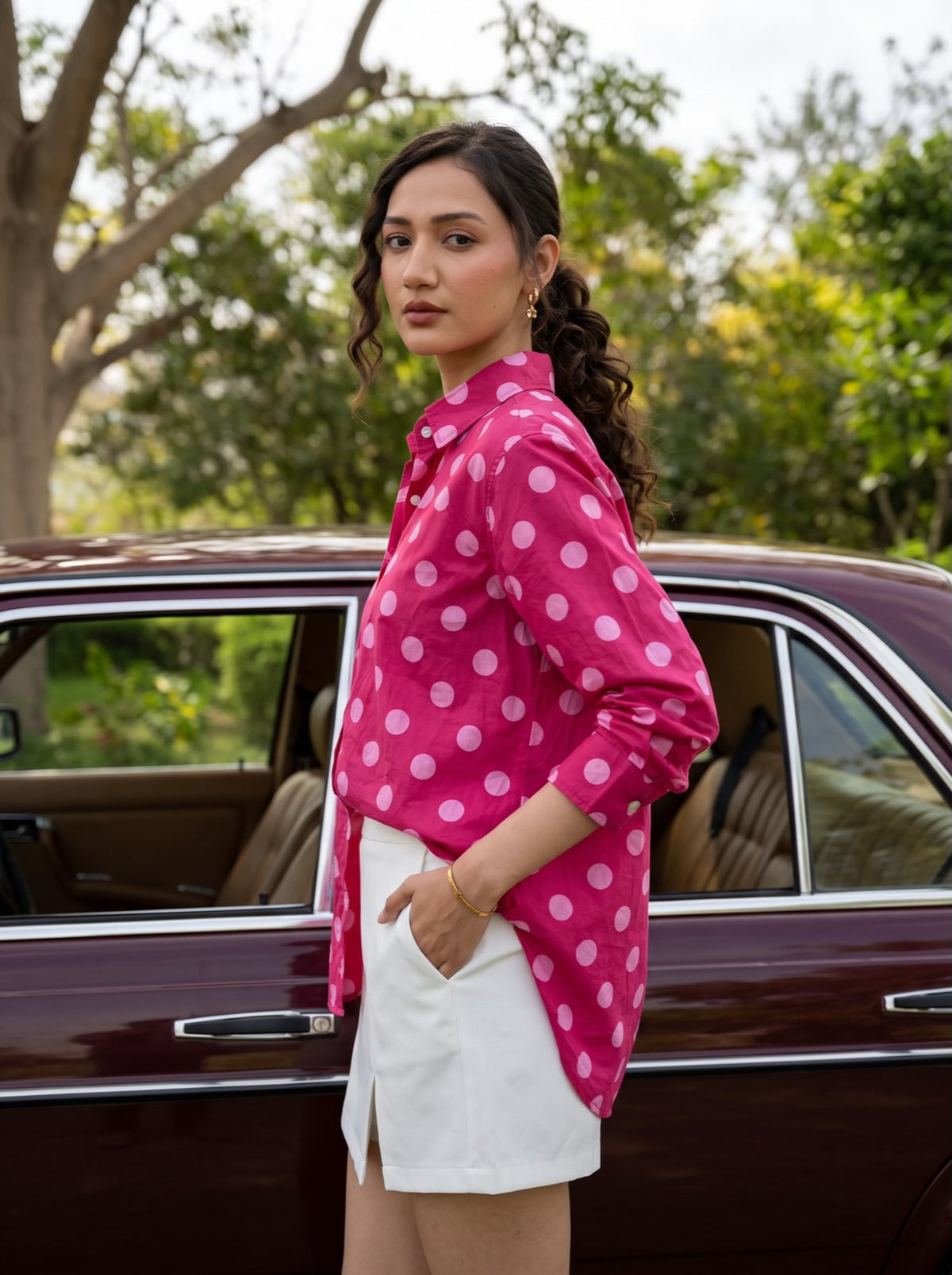 Berry Dot Printed Cotton Shirt