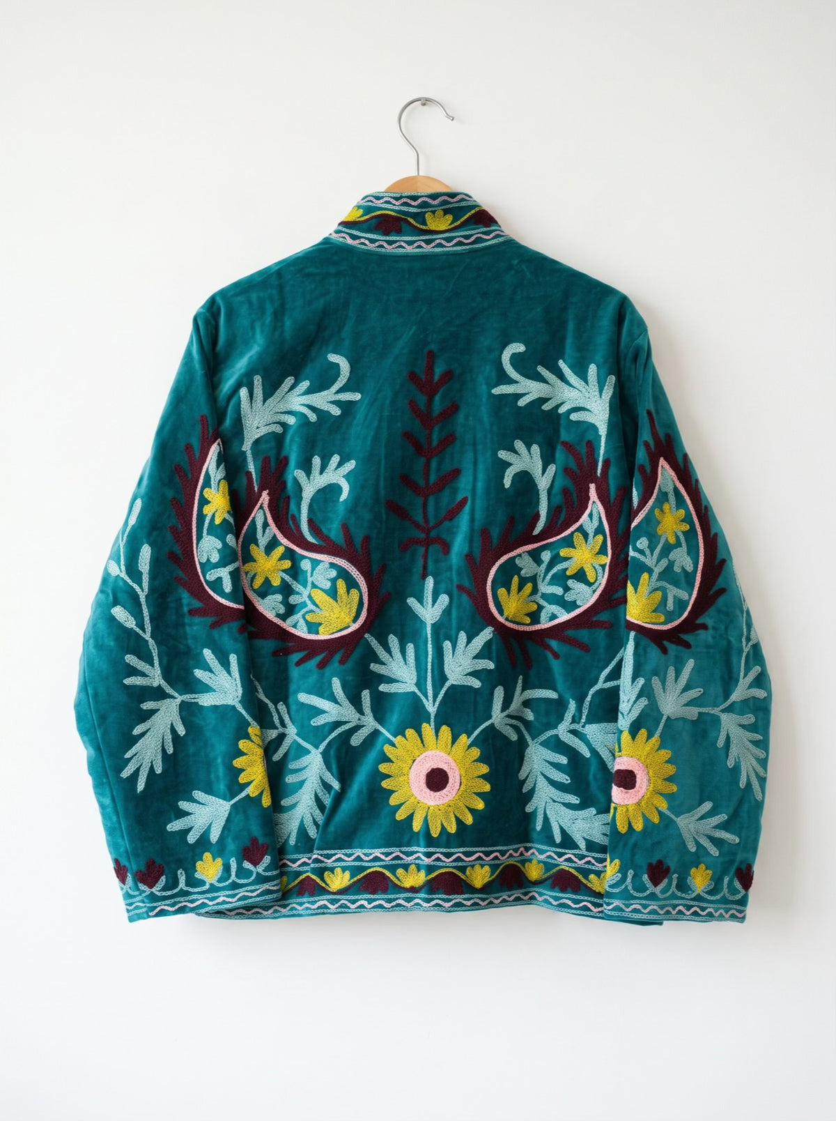 Teal Garden Embroidered Velvet Jacket