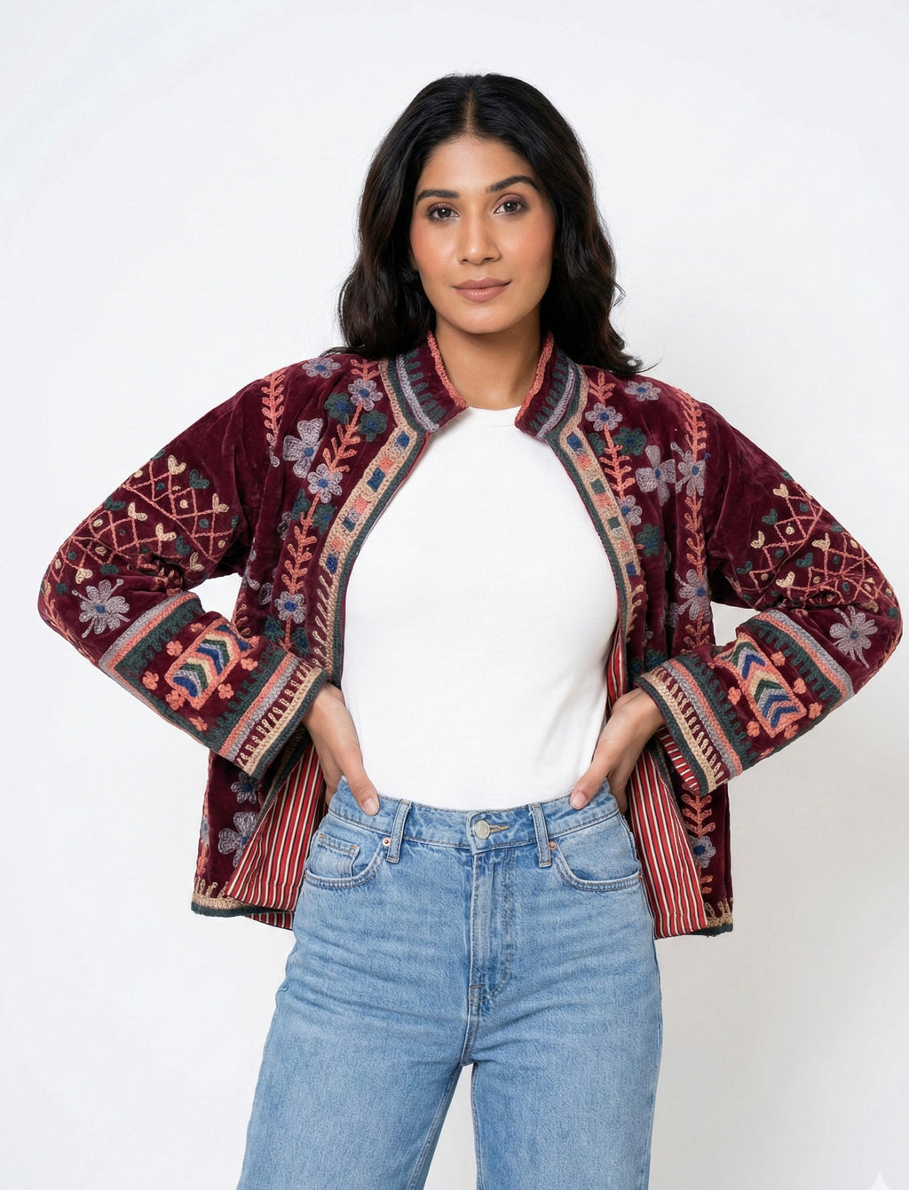 Burgundy Heritage Embroidered Velvet Jacket