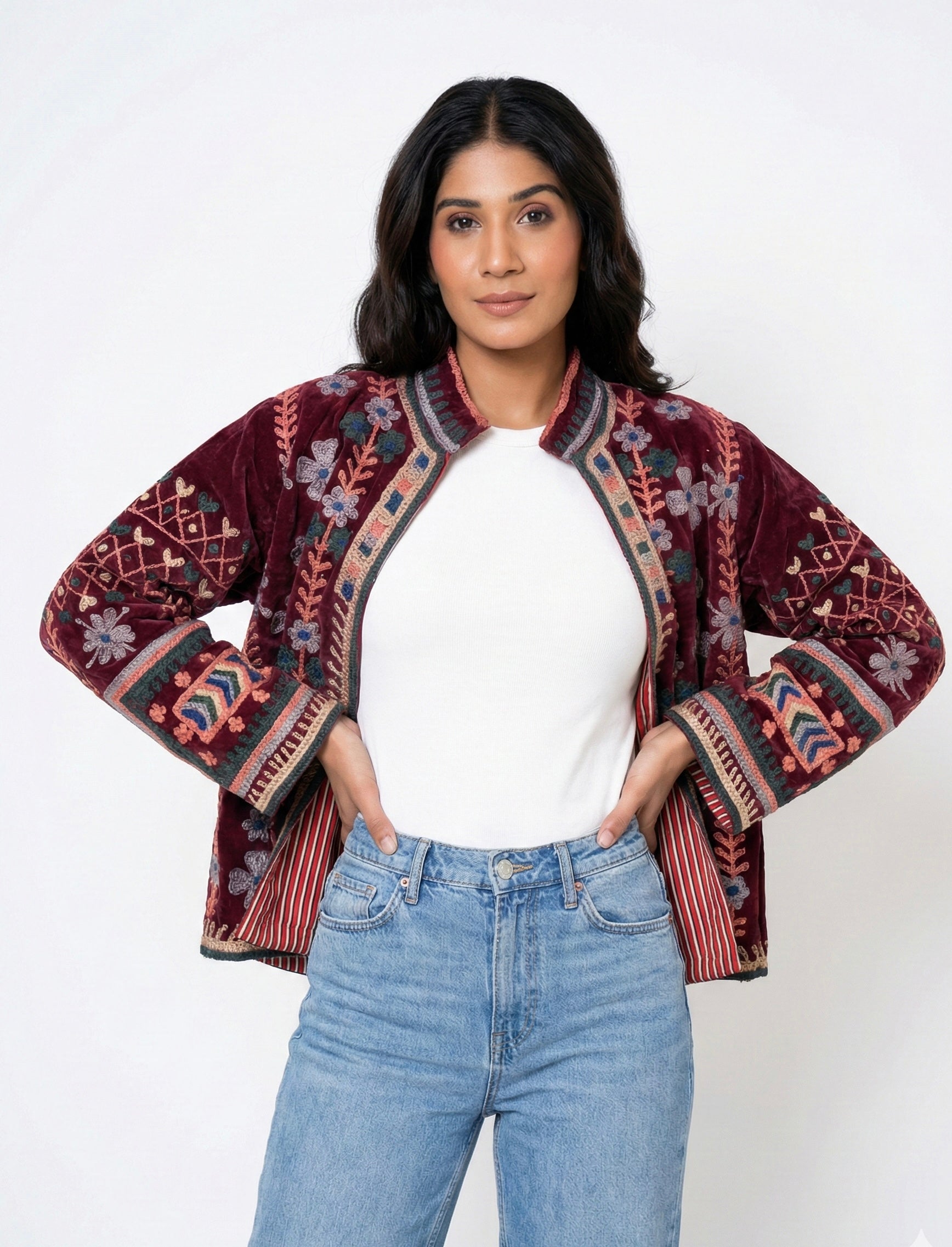 Burgundy Heritage Embroidered Velvet Jacket