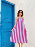 Candy Stripe Cotton Halter Maxi Dress