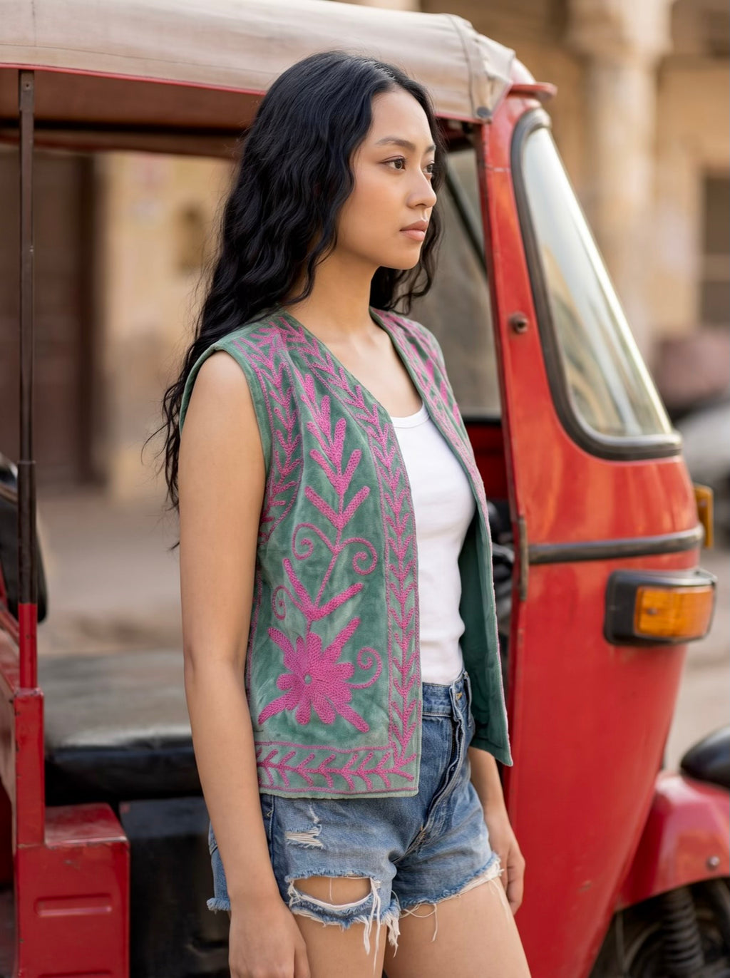 Sage Bloom Suzani Velvet Vest
