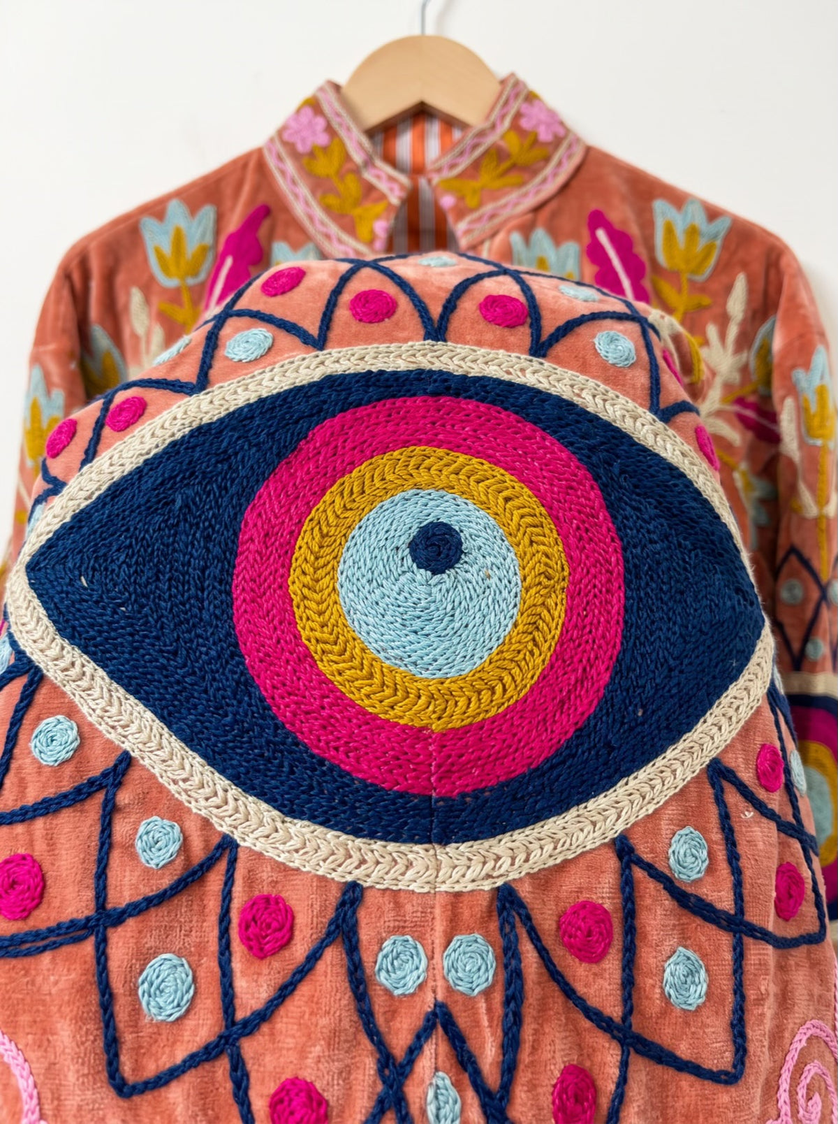 Coral Bloom Suzani Embroidered Velvet Jacket