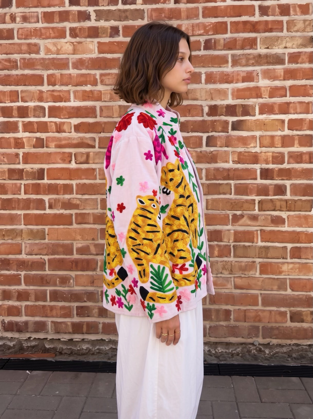 Blush Pink Garden Tiger Embroidered Jacket
