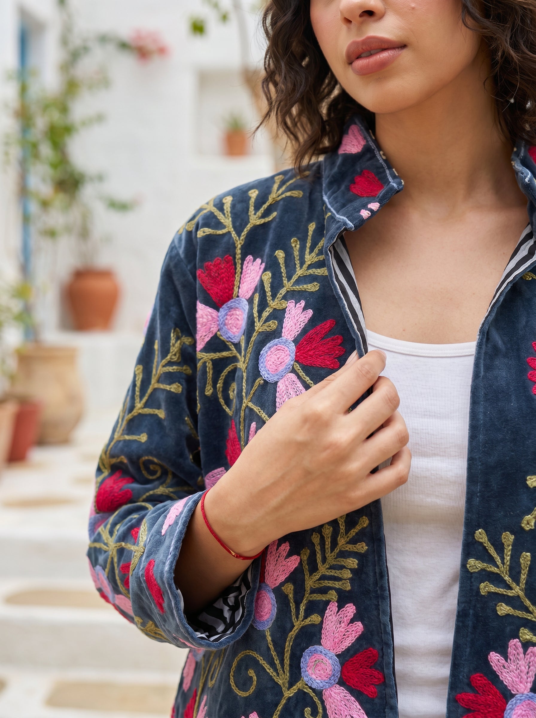 Navy Blossom Embroidered Velvet Jacket