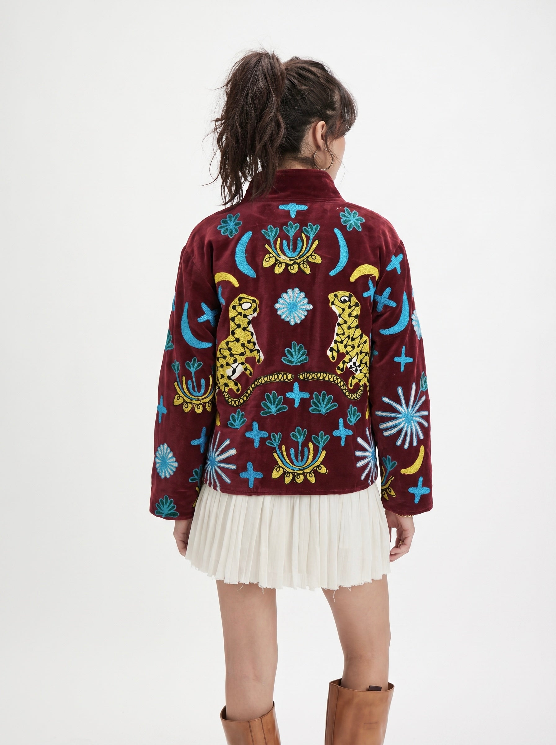 Ruby Cheetah Velvet Embroidery Jacket (Copy)