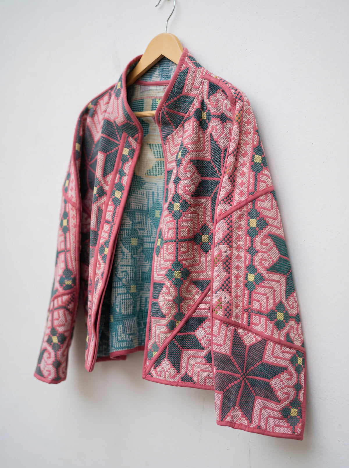 Vintage Rose Mosaic Kantha Bomber Jacket