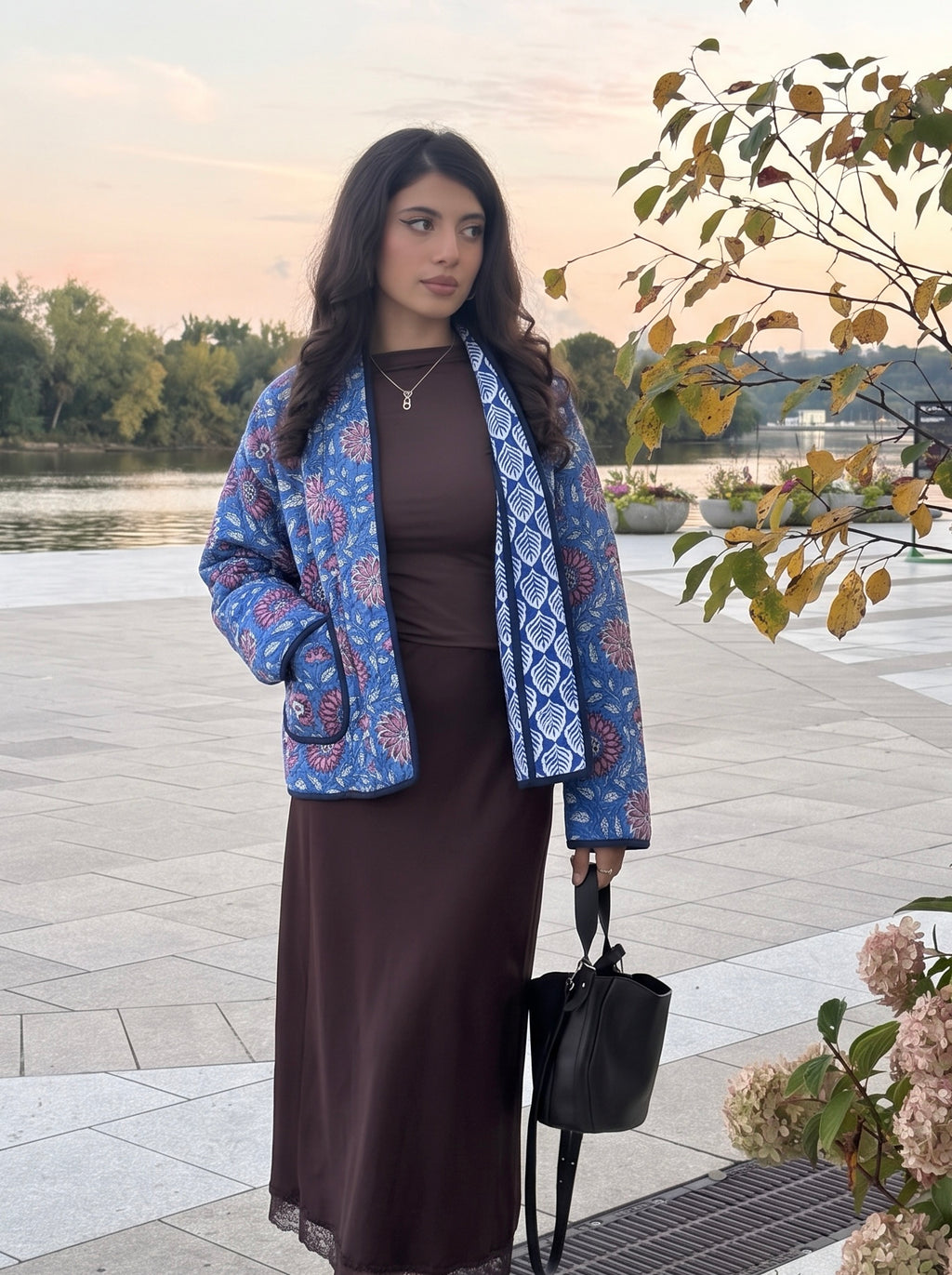 Indigo Bloom Handblock Quilted Cotton Jacket