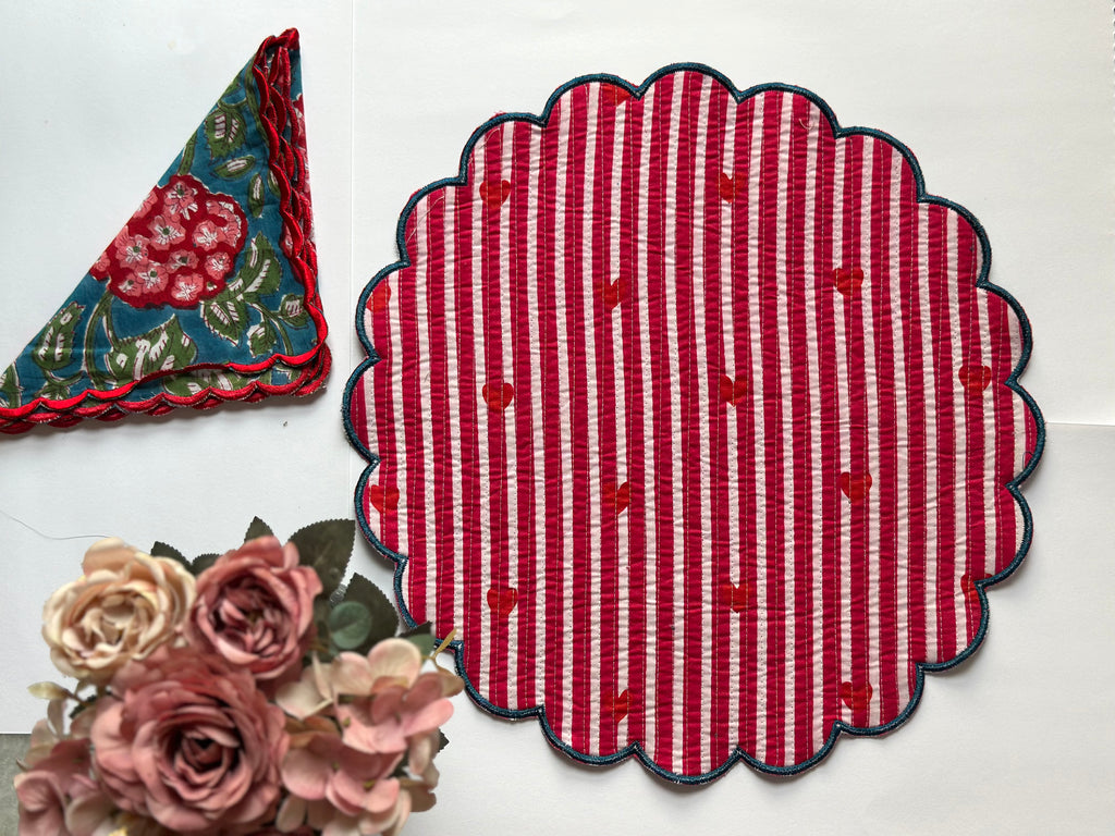 Crimson Bloosom Quilted Placemats & Napkin Set of 6
