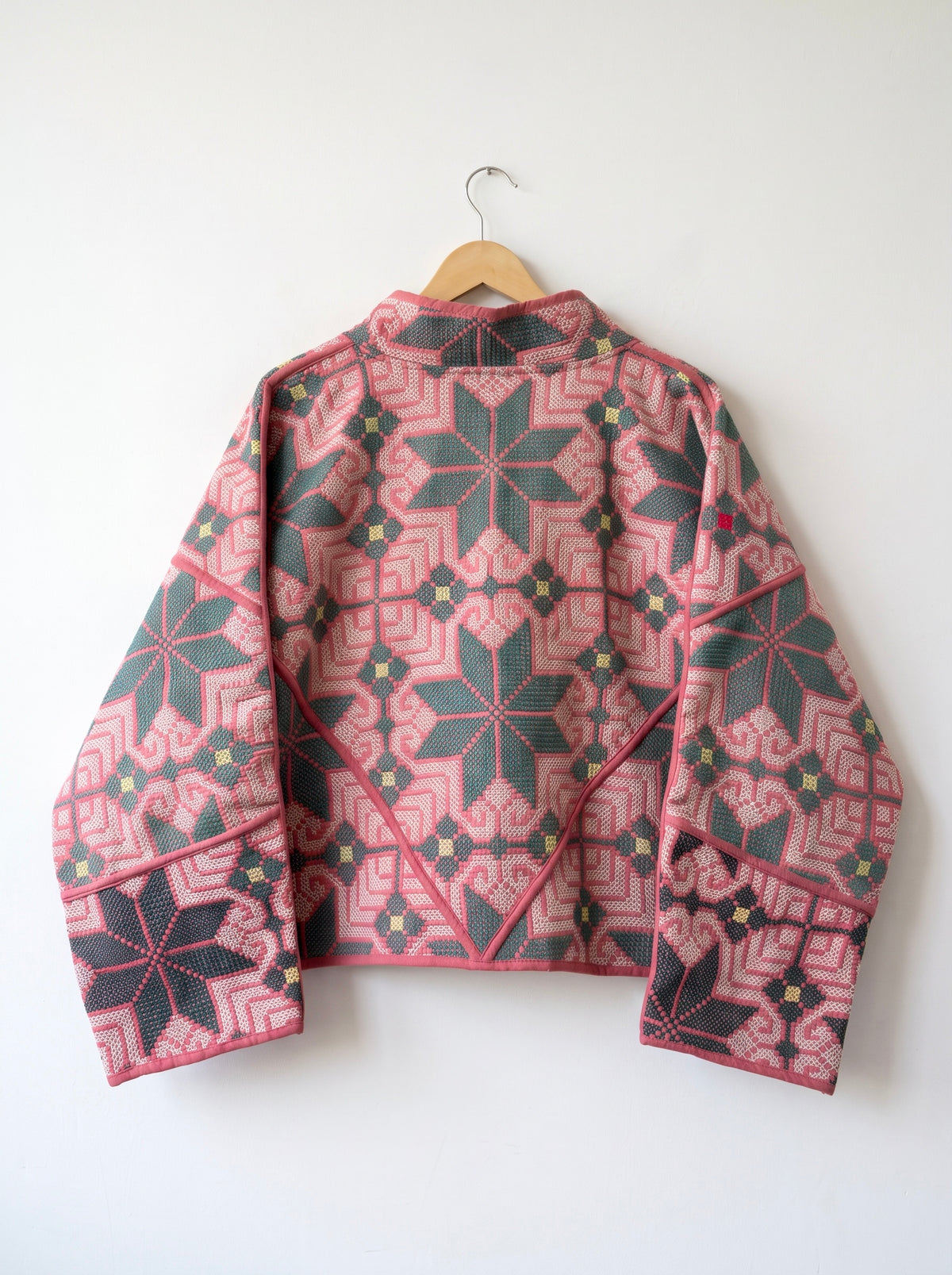 Rose& Teal Floral Kantha Bomber Jacket