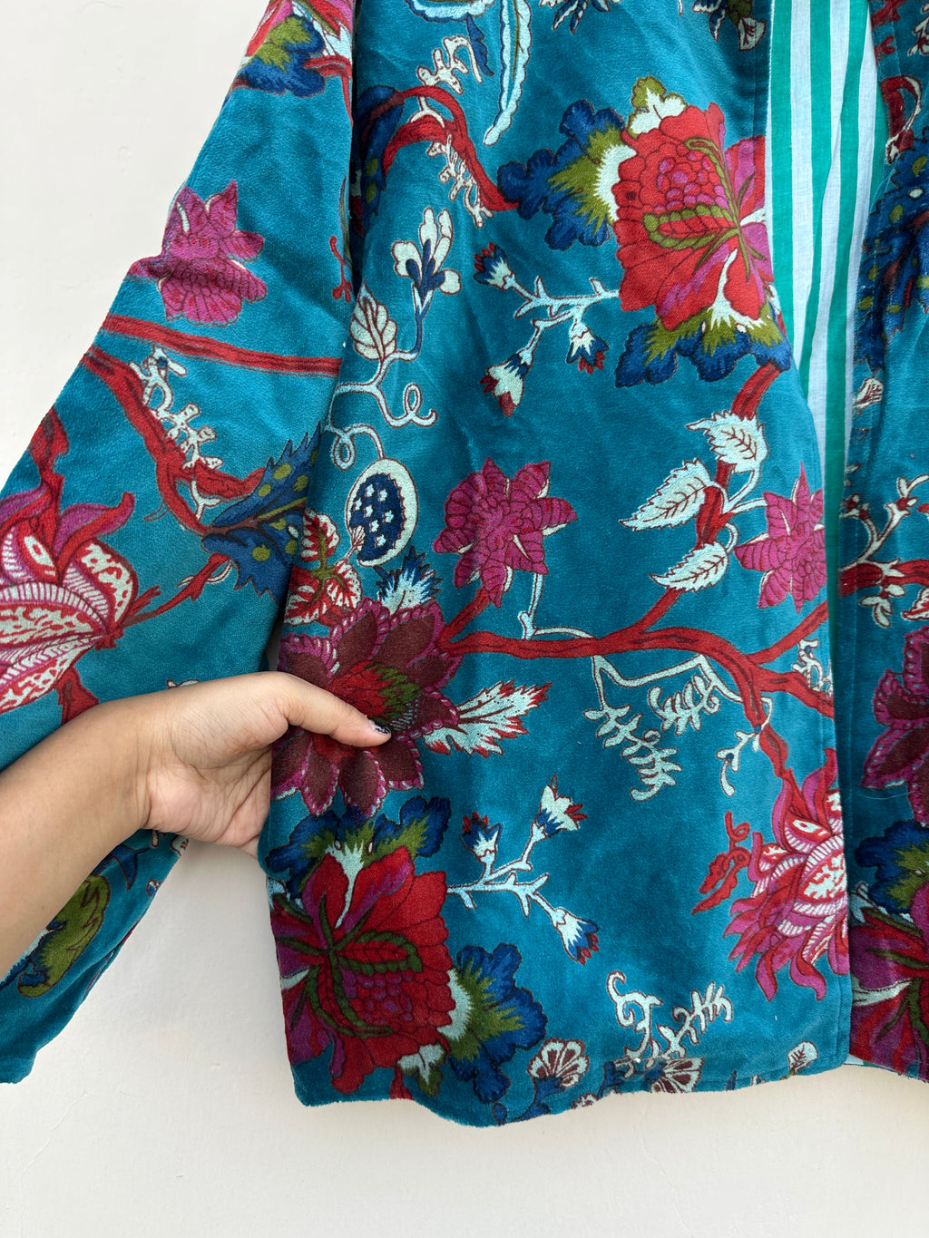 Teal Vibrant Floral Velvet Jacket