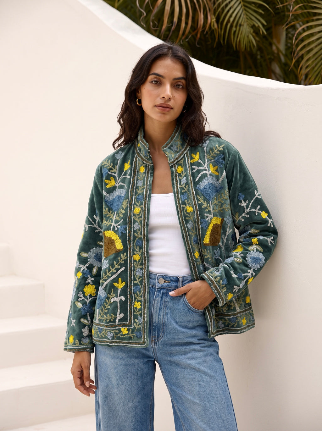 Misty Garden Velvet Suzani Jacket