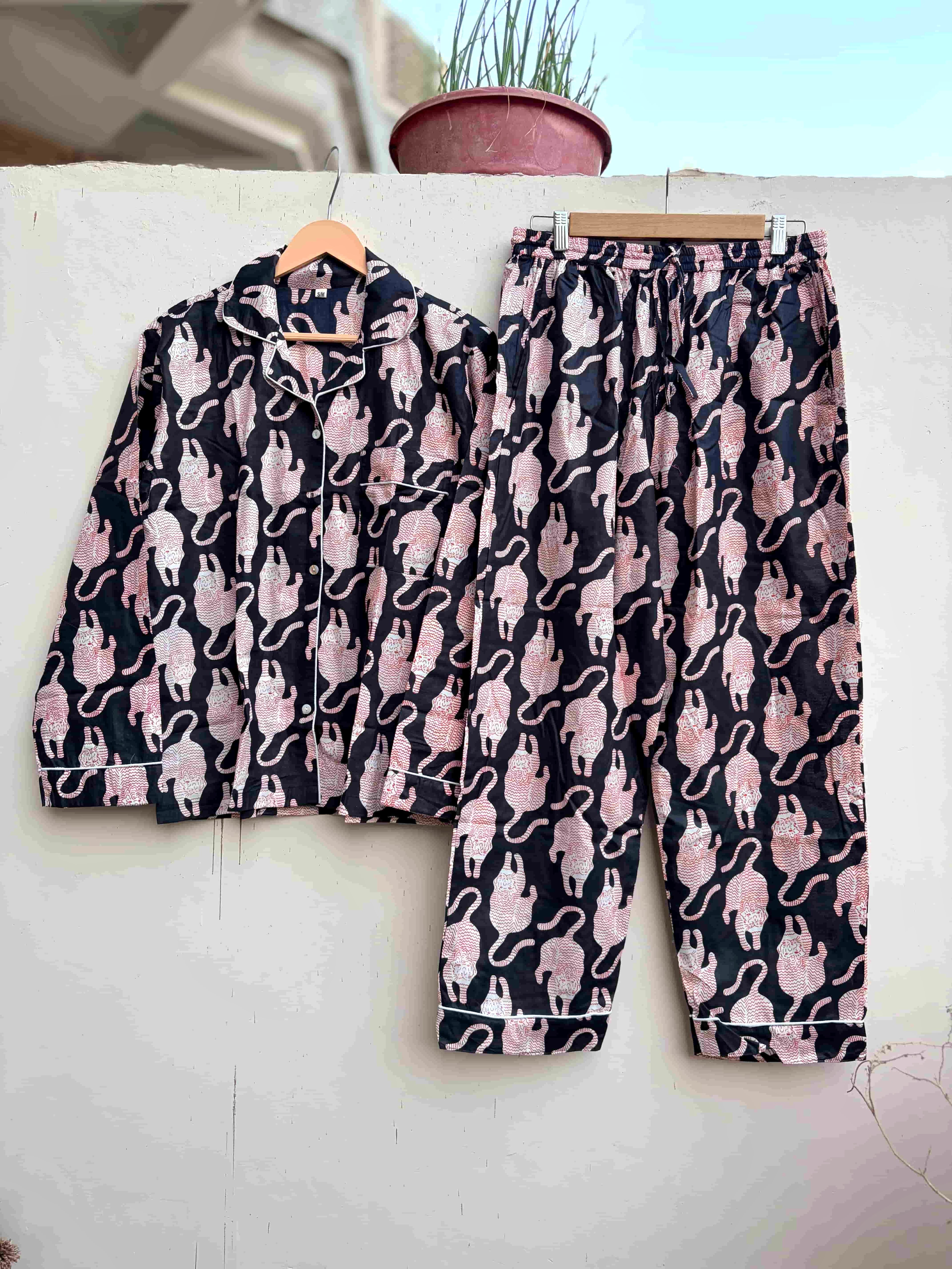 Bold Black & Blush Animal Motif Printed Pj sets