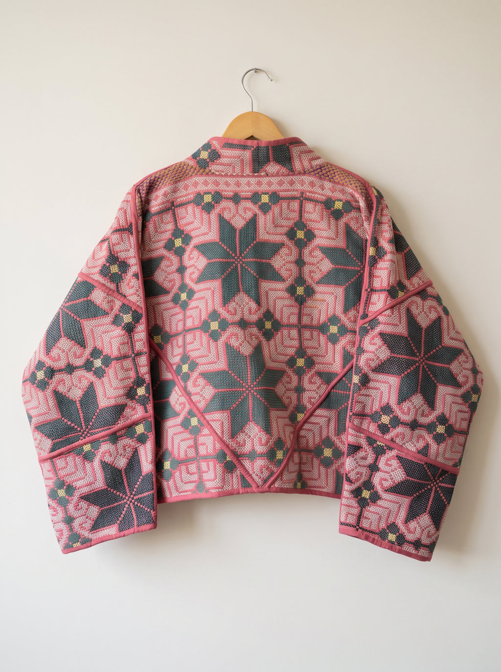 Vintage Rose Mosaic Kantha Bomber Jacket