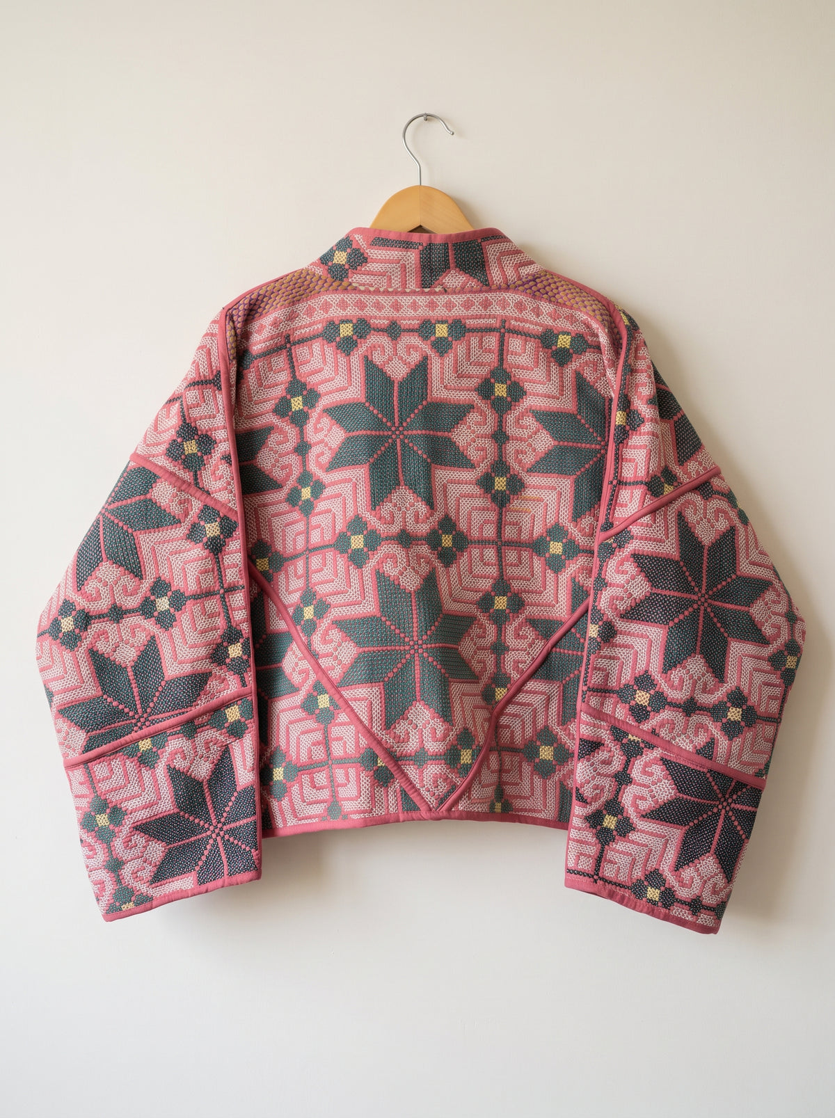 Vintage Rose Mosaic Kantha Bomber Jacket