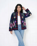 Suzani Embroidered Velvet Jacket With Heart and floral motifs