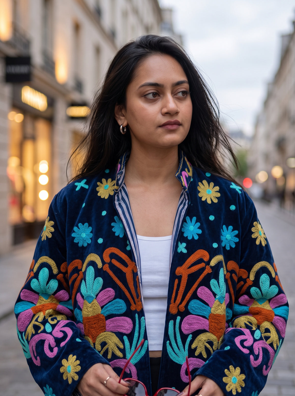 Multicolour Garden Embroidered Velvet Suzani Jacket