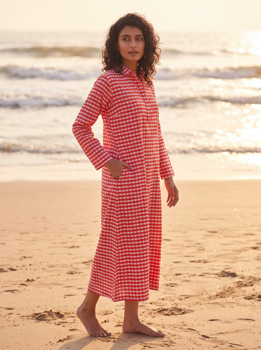 Cherry Gingham Cotton Shirt Dress
