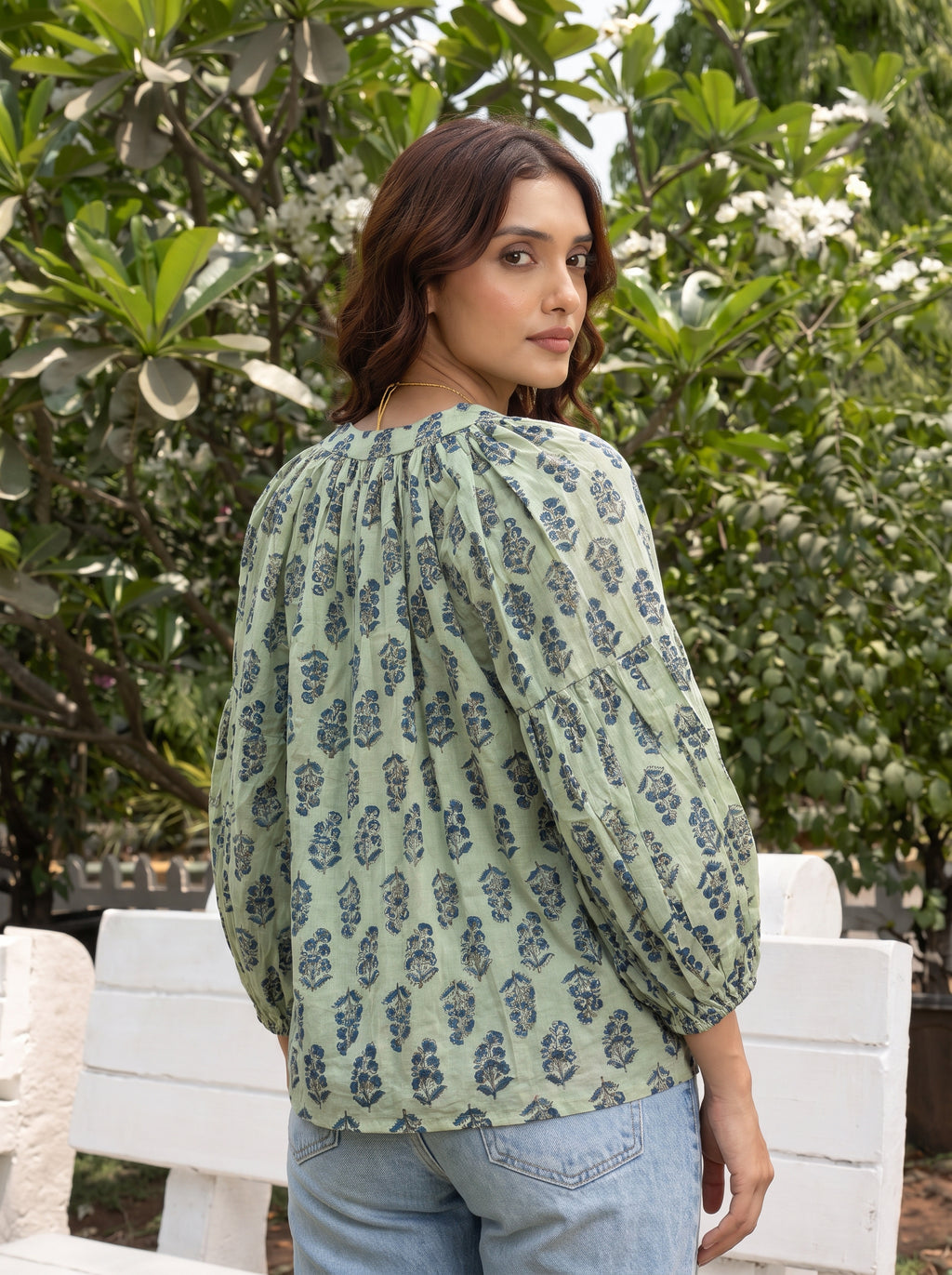 Sage Bloom Handblock Blouse