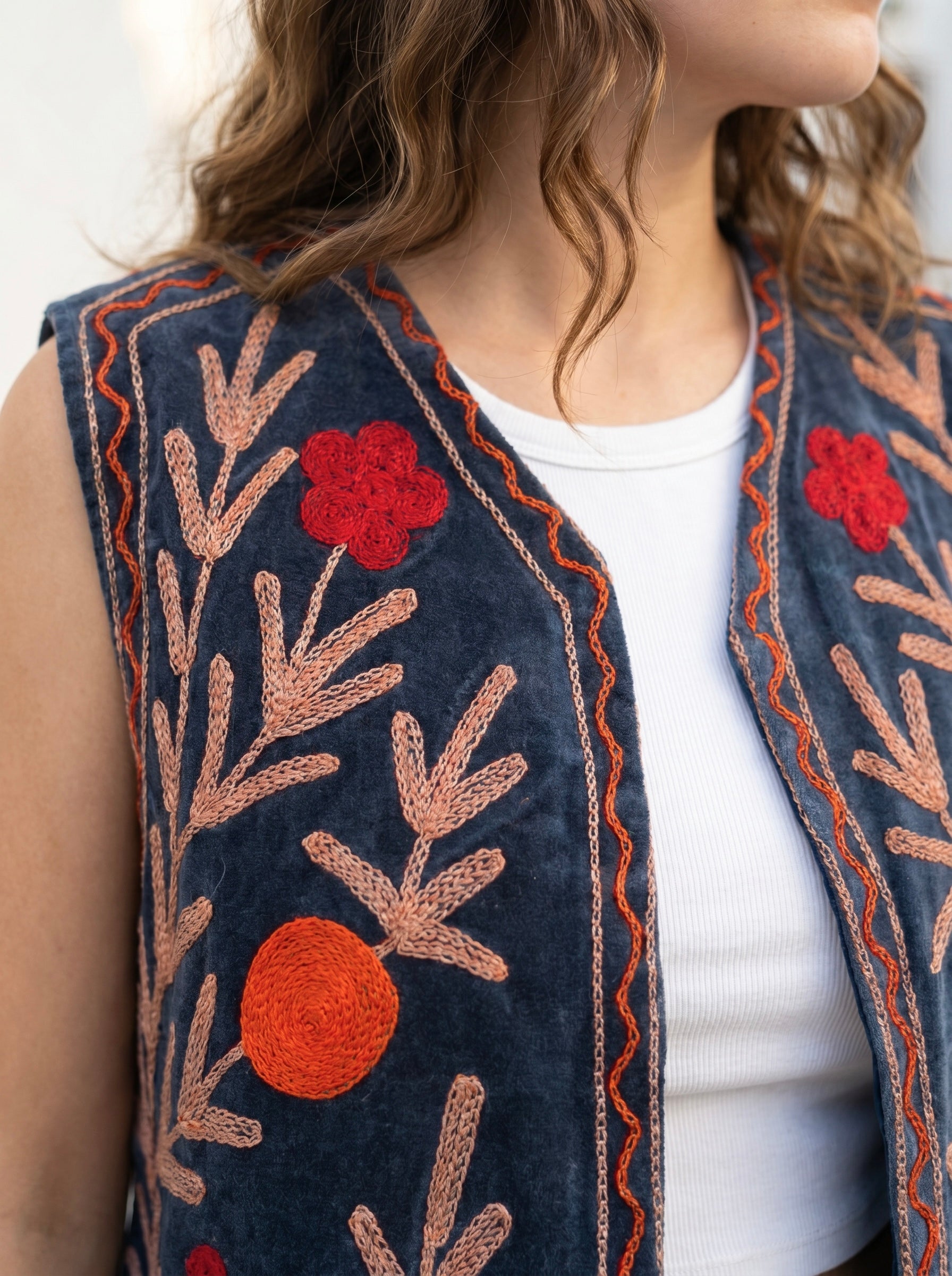 Midnight Garden Embroidered Velvet Vest
