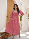 Crimson Polka Smocked Midi Dress