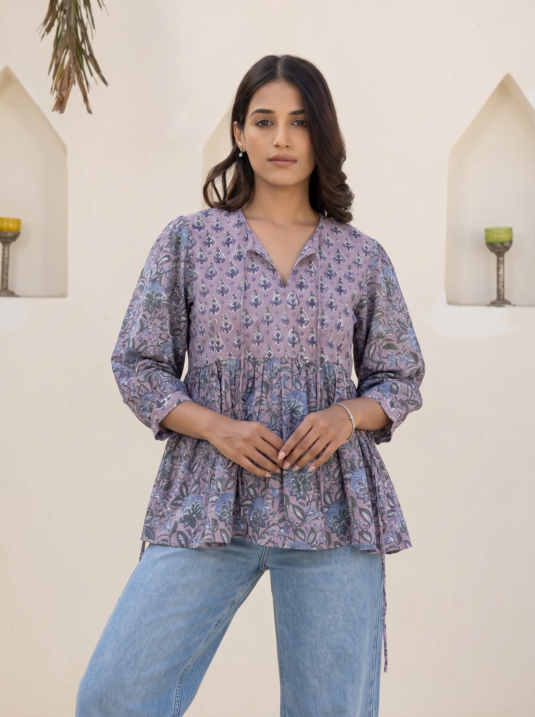 Lavender Botanical Floral Peplum Top