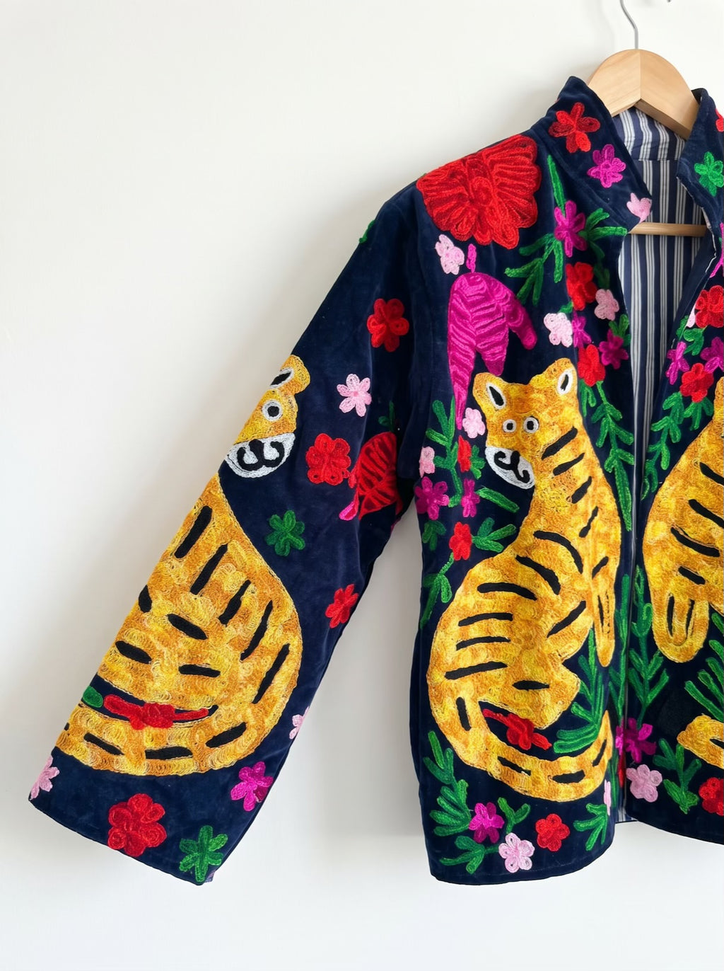 Royal Tiger Hand-Embroidered Velvet Jacket