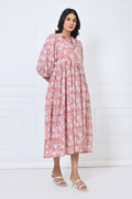 White Floral Print Cotton Maxi Doi Dress