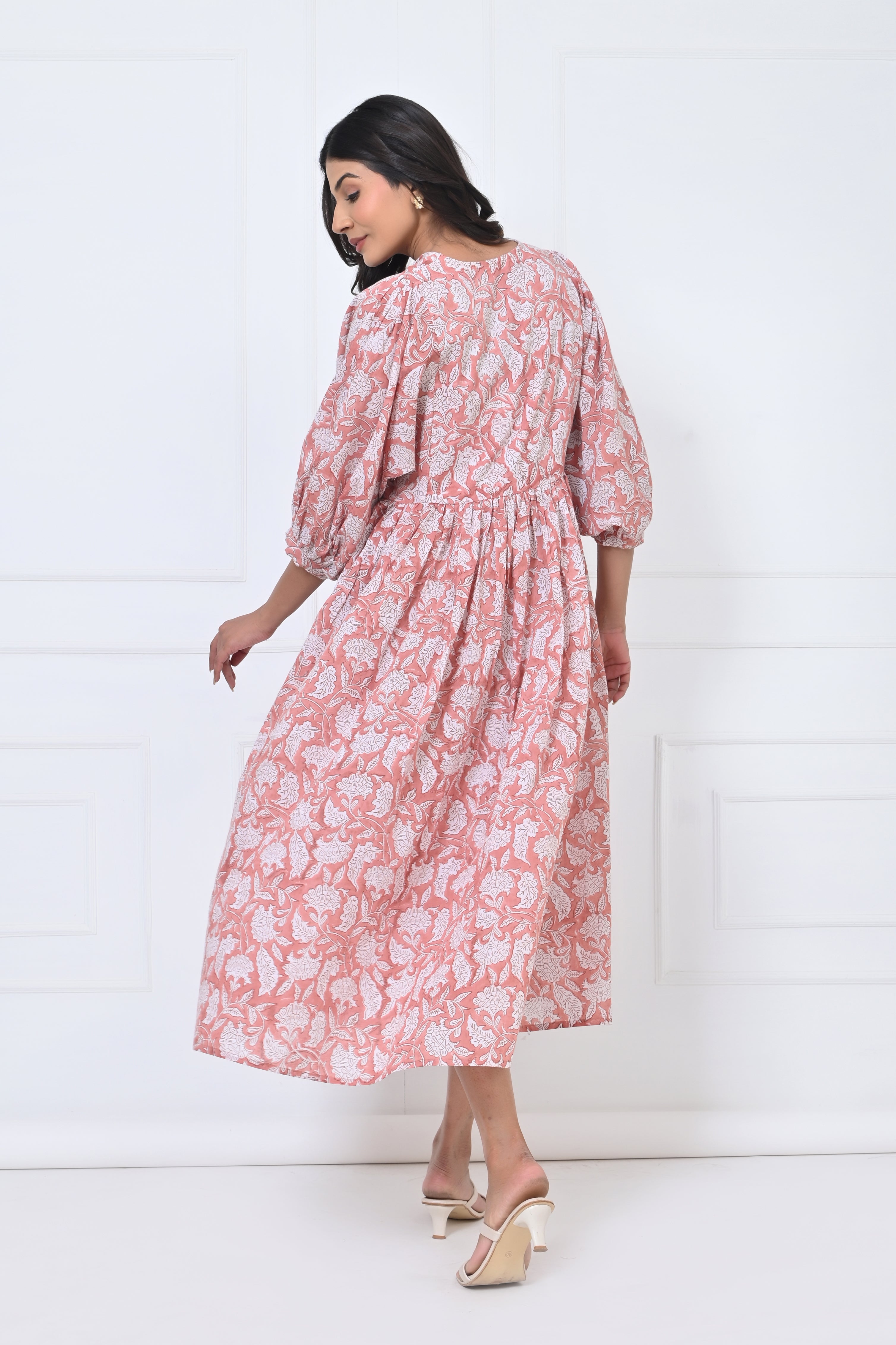 White Floral Print Cotton Maxi Doi Dress