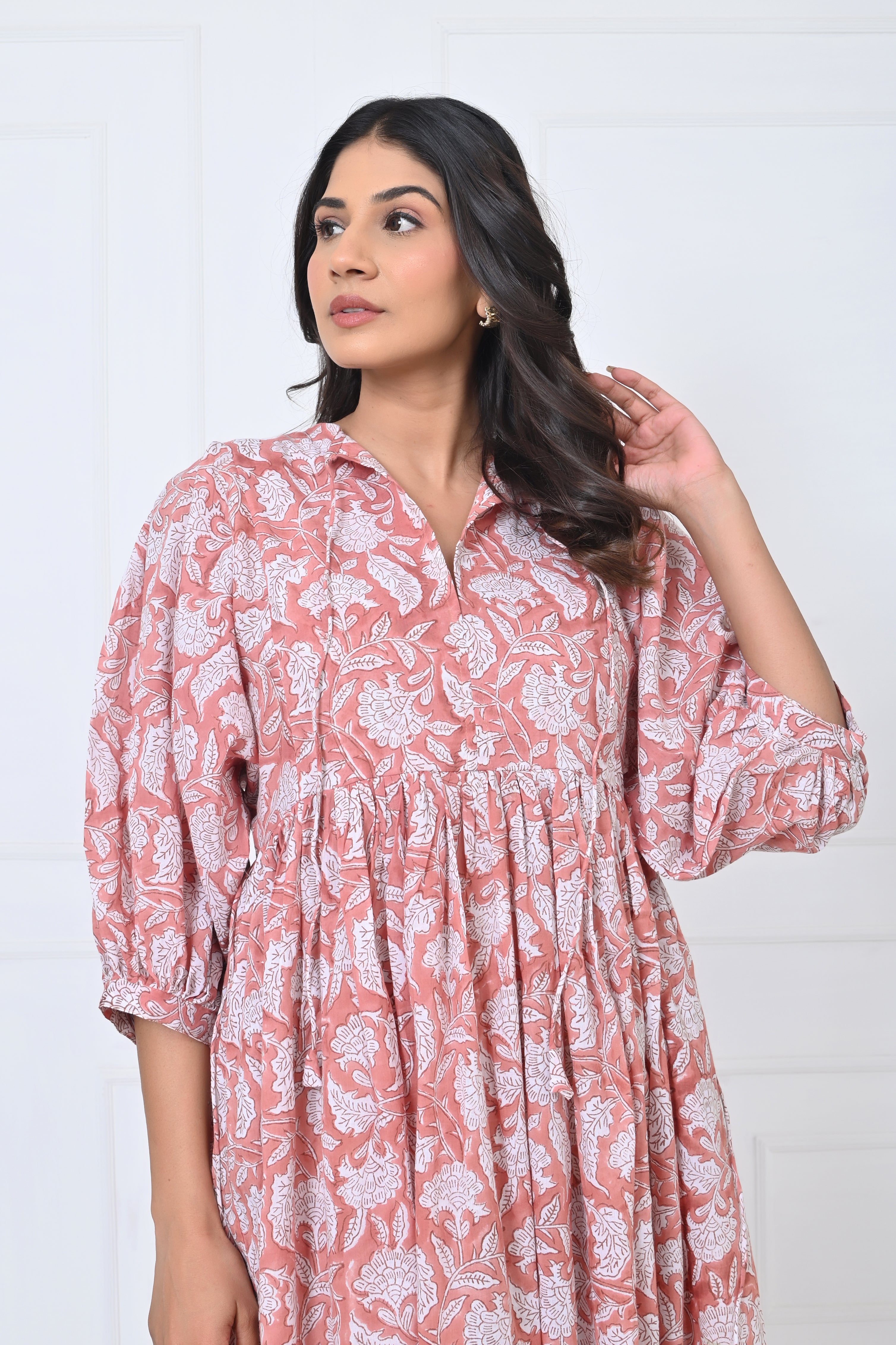White Floral Print Cotton Maxi Doi Dress