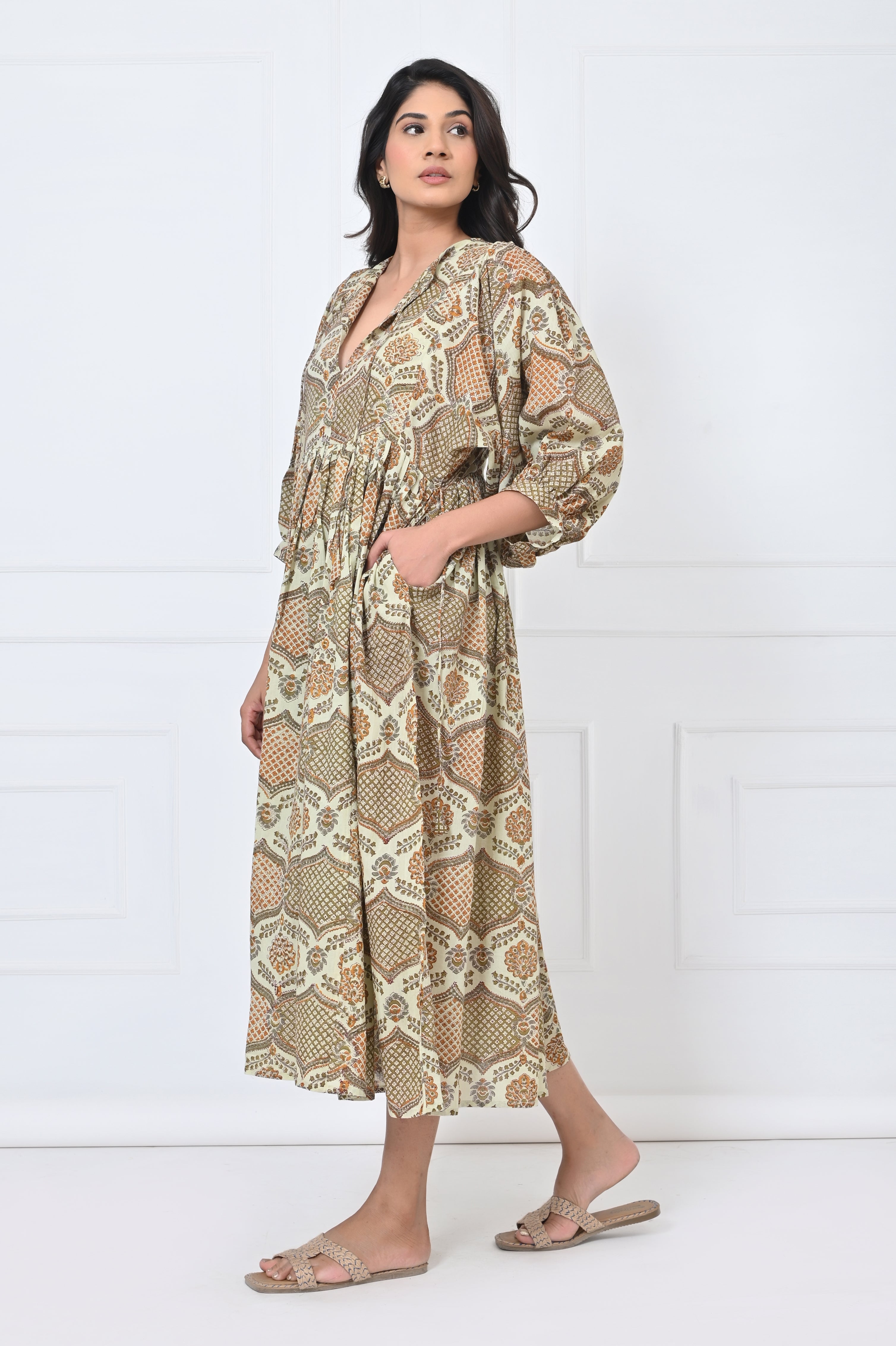 Cotton Floral Print Maxi Doi Dress