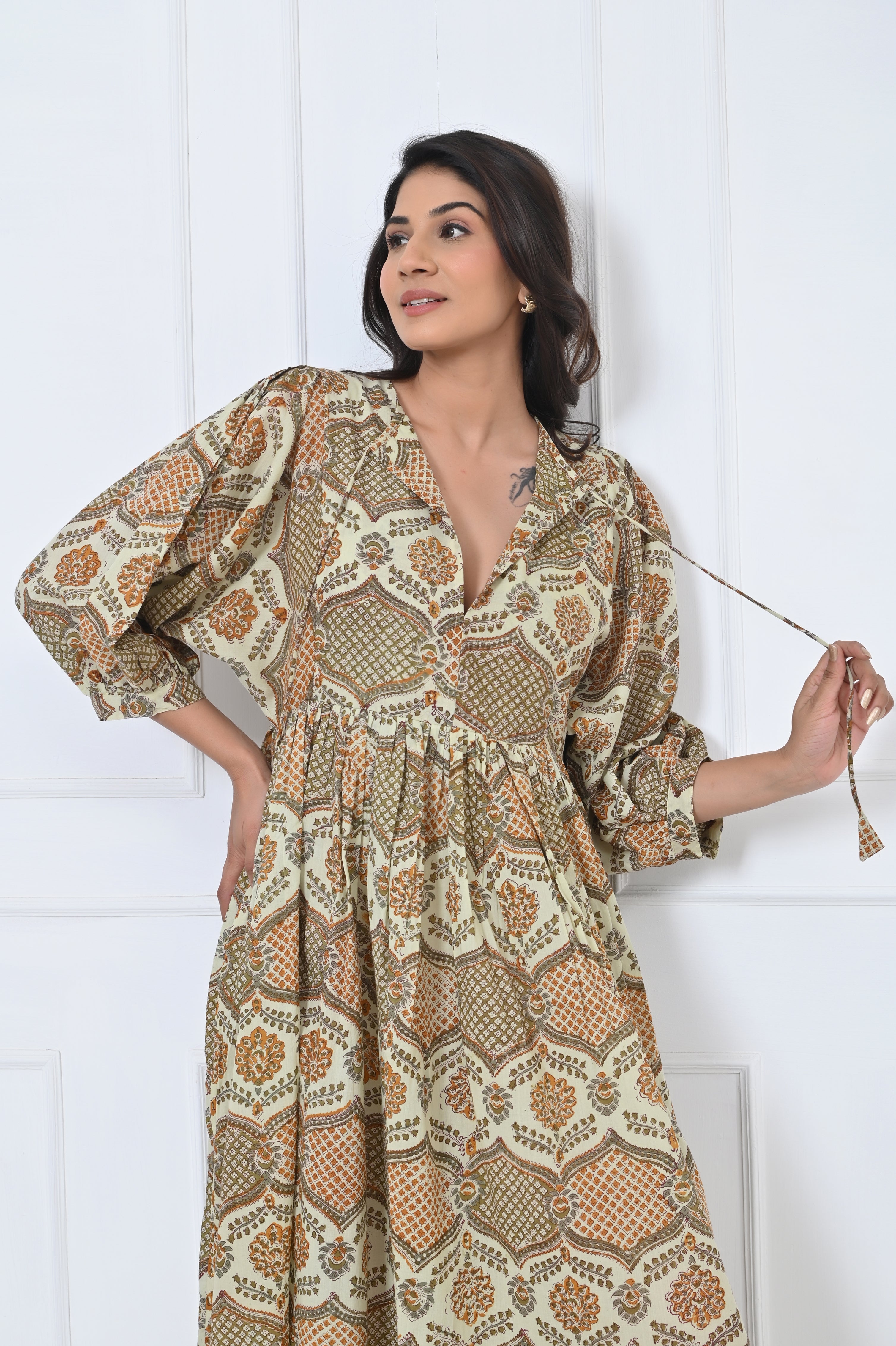 Cotton Floral Print Maxi Doi Dress