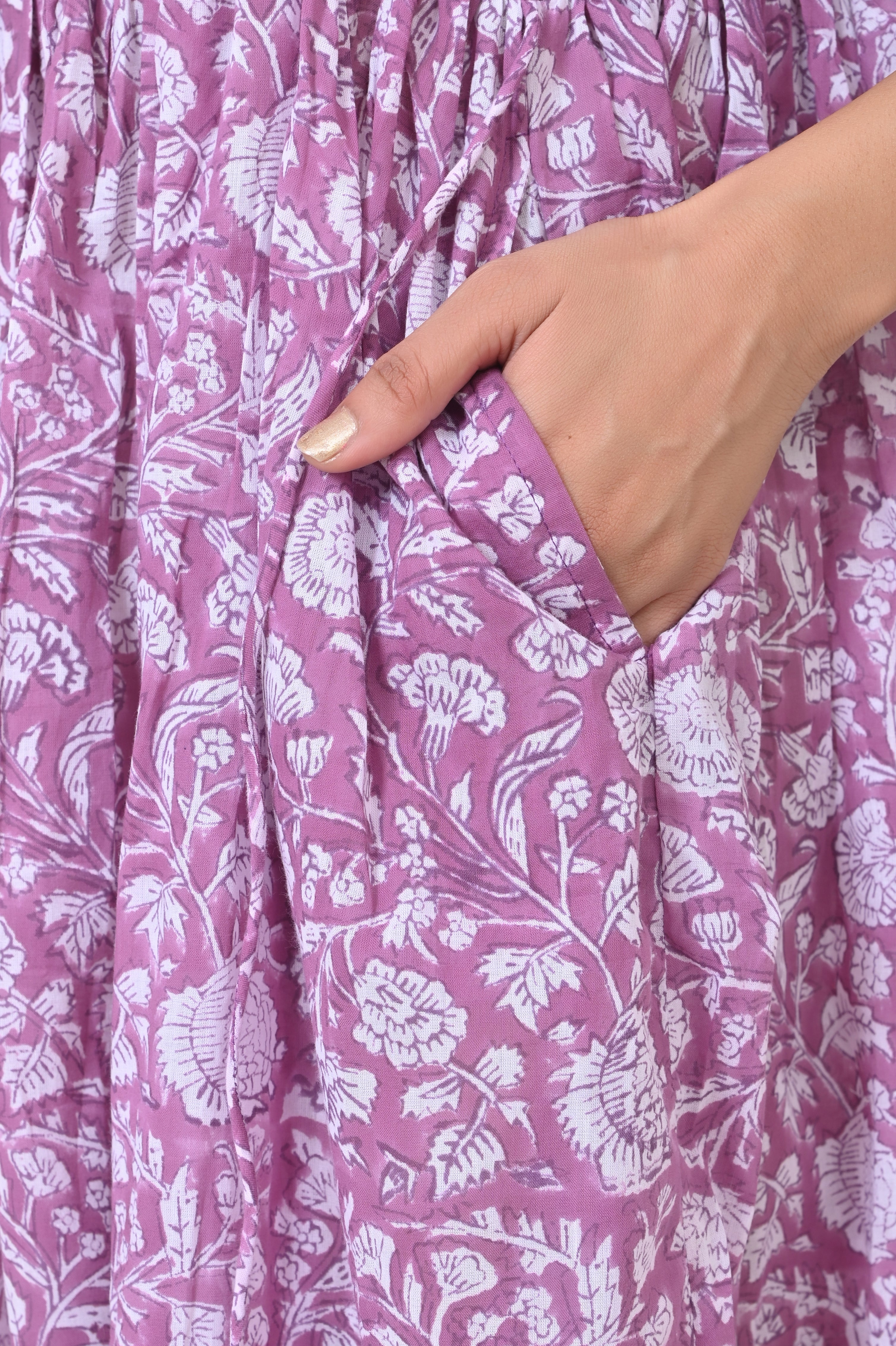 Lavender Printed Flared Cotton Maxi Doi Dress