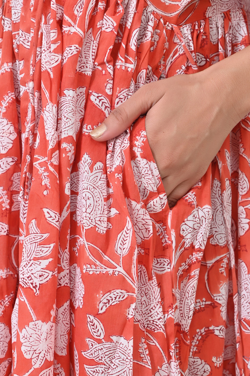 White Floral Printed Cotton Maxi Doi Dress