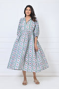 Floral Leaf Printed Cotton Maxi Doi Dress
