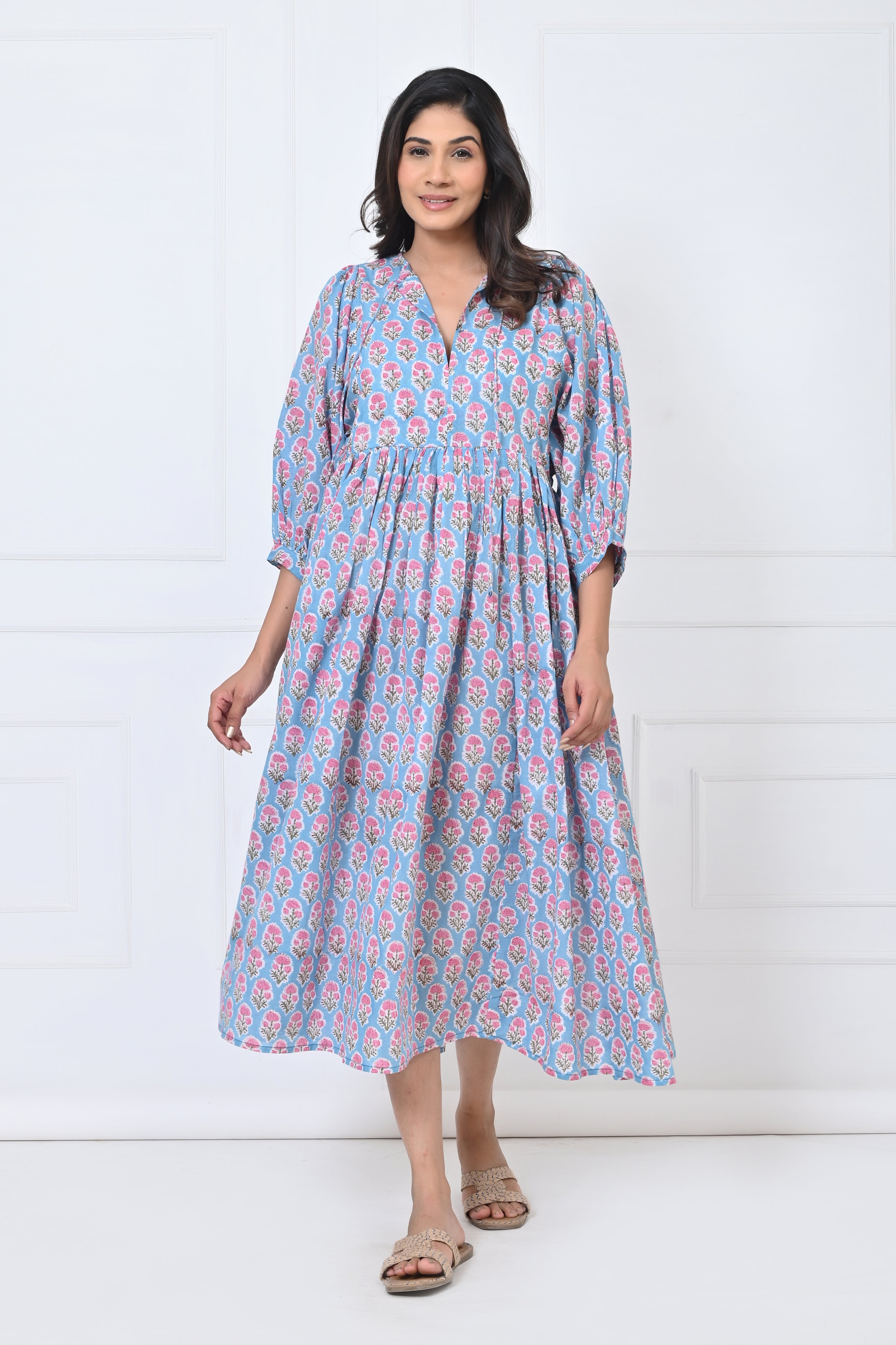 Flower Print Cotton Maxi Doi Dress