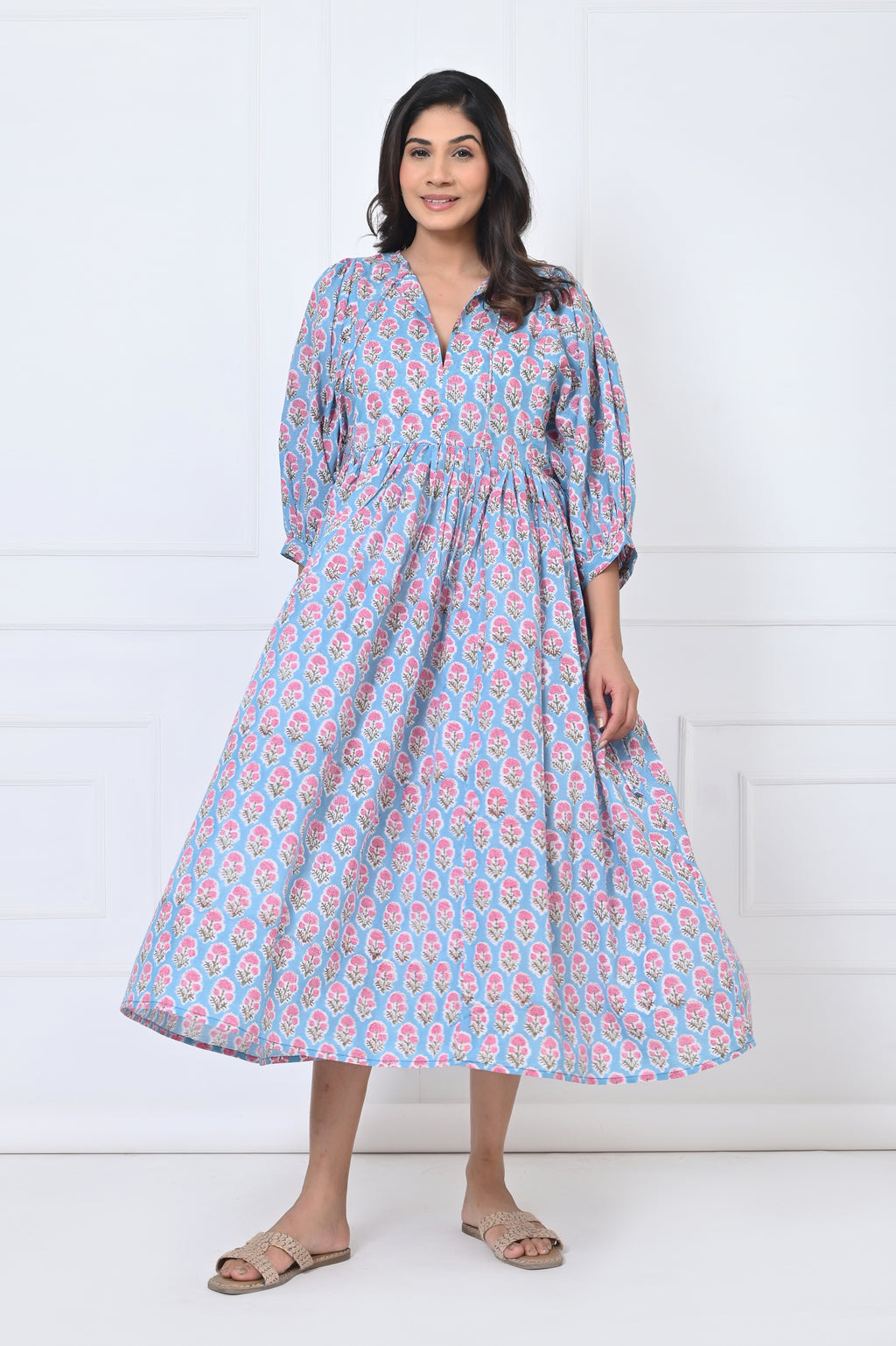 Flower Print Cotton Maxi Doi Dress