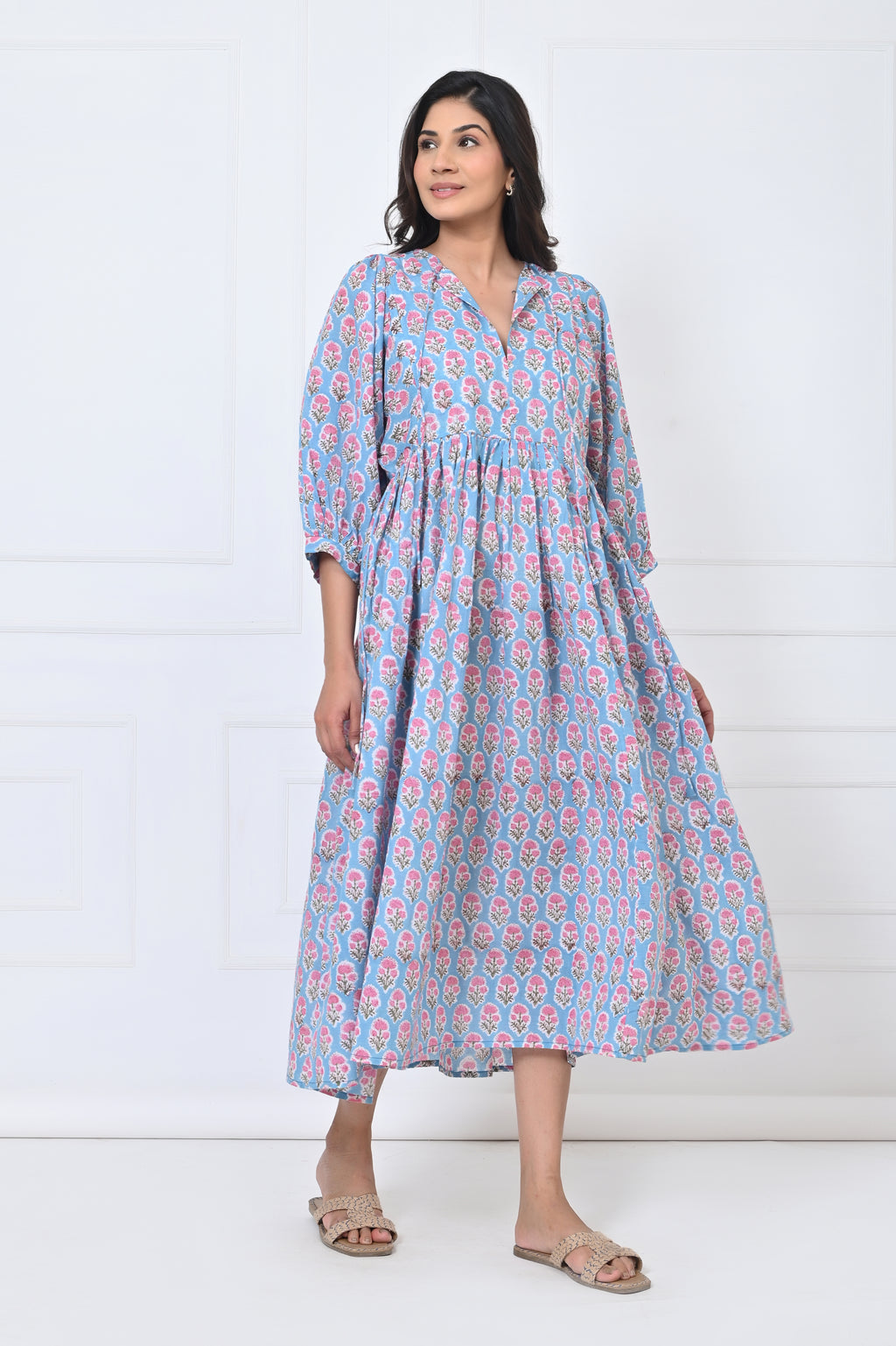 Flower Print Cotton Maxi Doi Dress