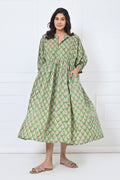Green Print Cotton Maxi Doi Dress