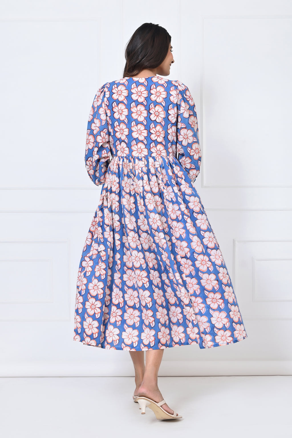 Flower With Leaf Printed Cotton Maxi Doi Dress