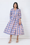 Flower With Leaf Printed Cotton Maxi Doi Dress
