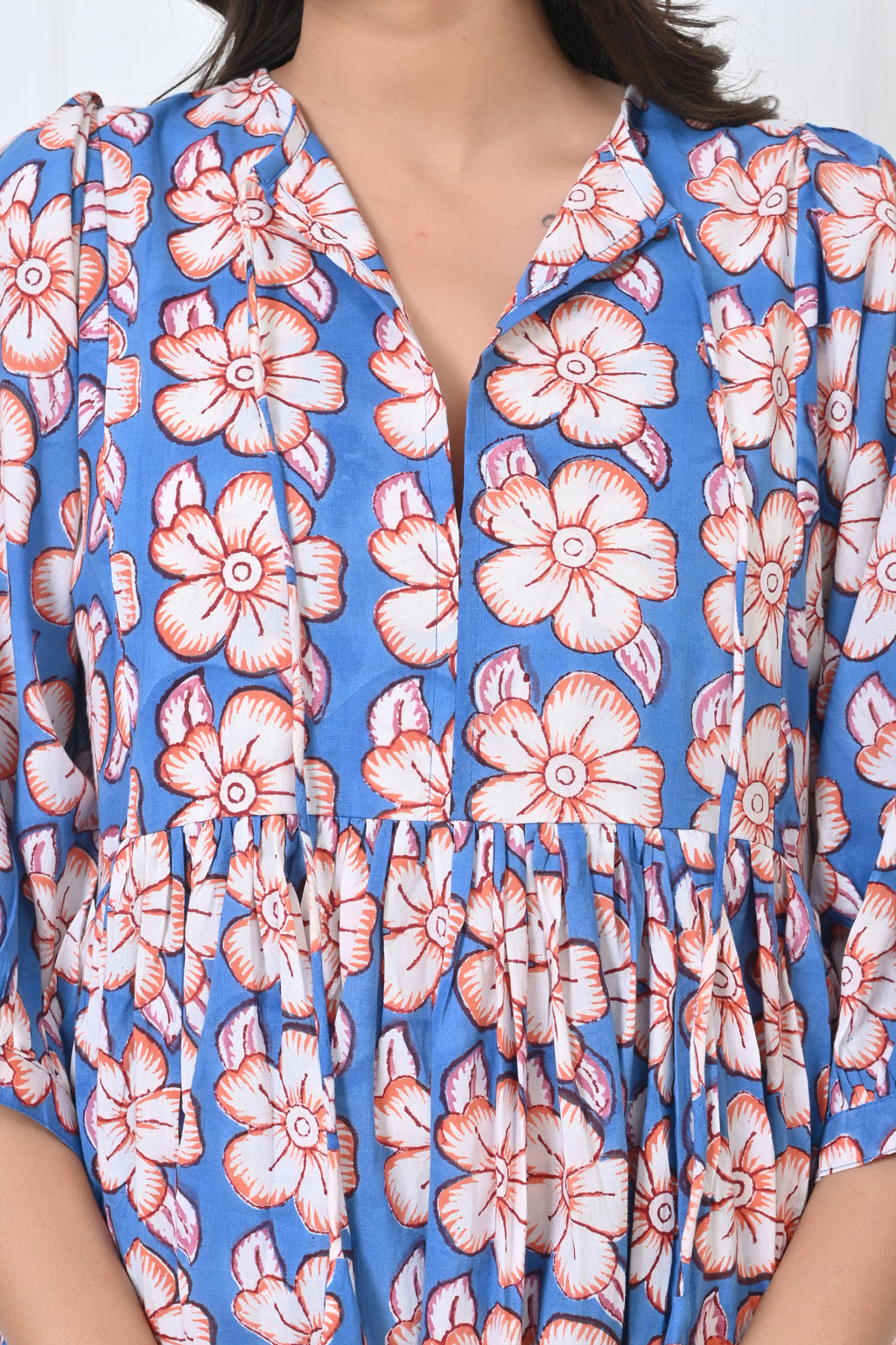 Flower With Leaf Printed Cotton Maxi Doi Dress